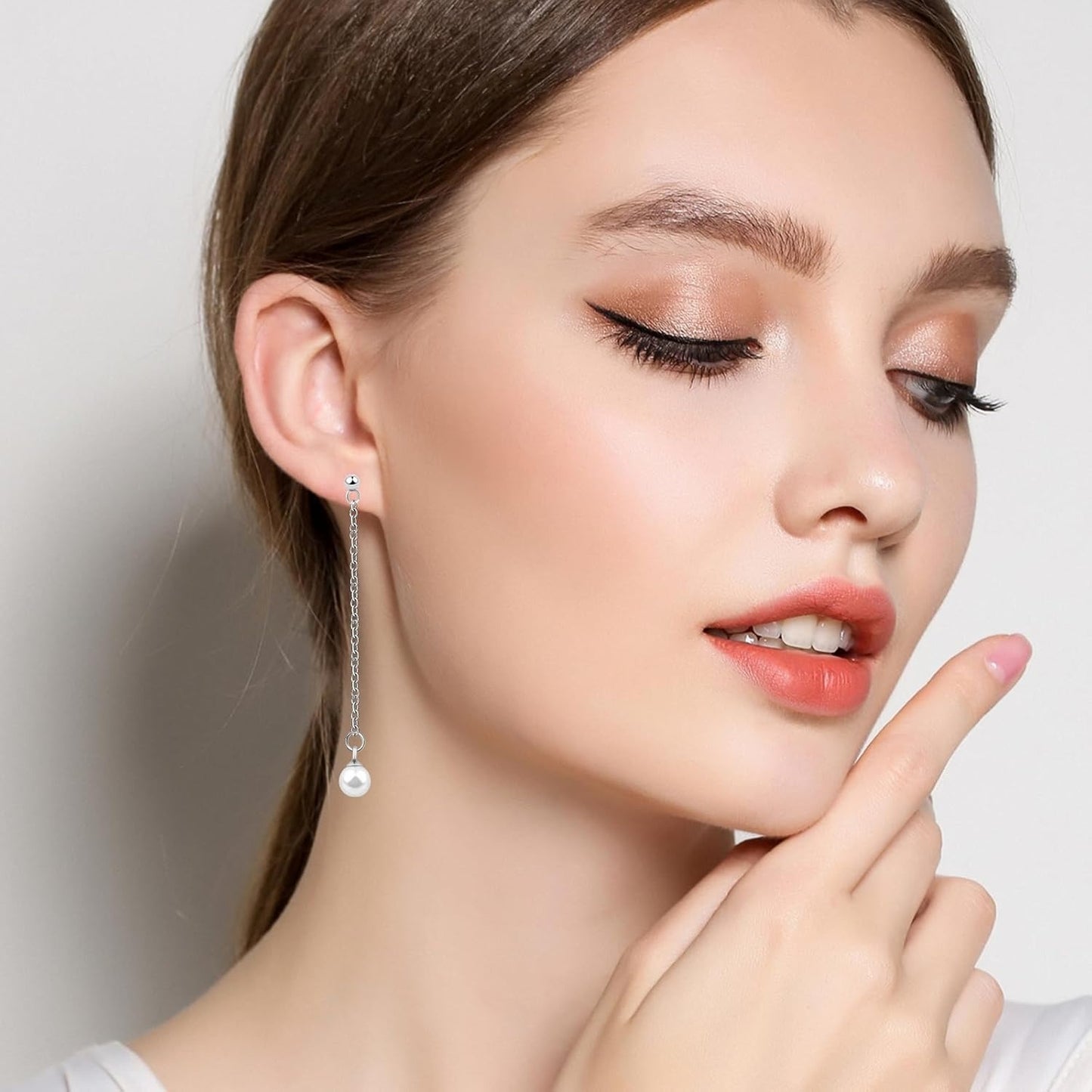 1pcs Stainless Steel Pearls Pendant Necklace and 1 Pair Long Tassel Pearl Dangle Earring Studs Jewelry Set for Women Brides Bridesmaids Birthday Wedding Gifts