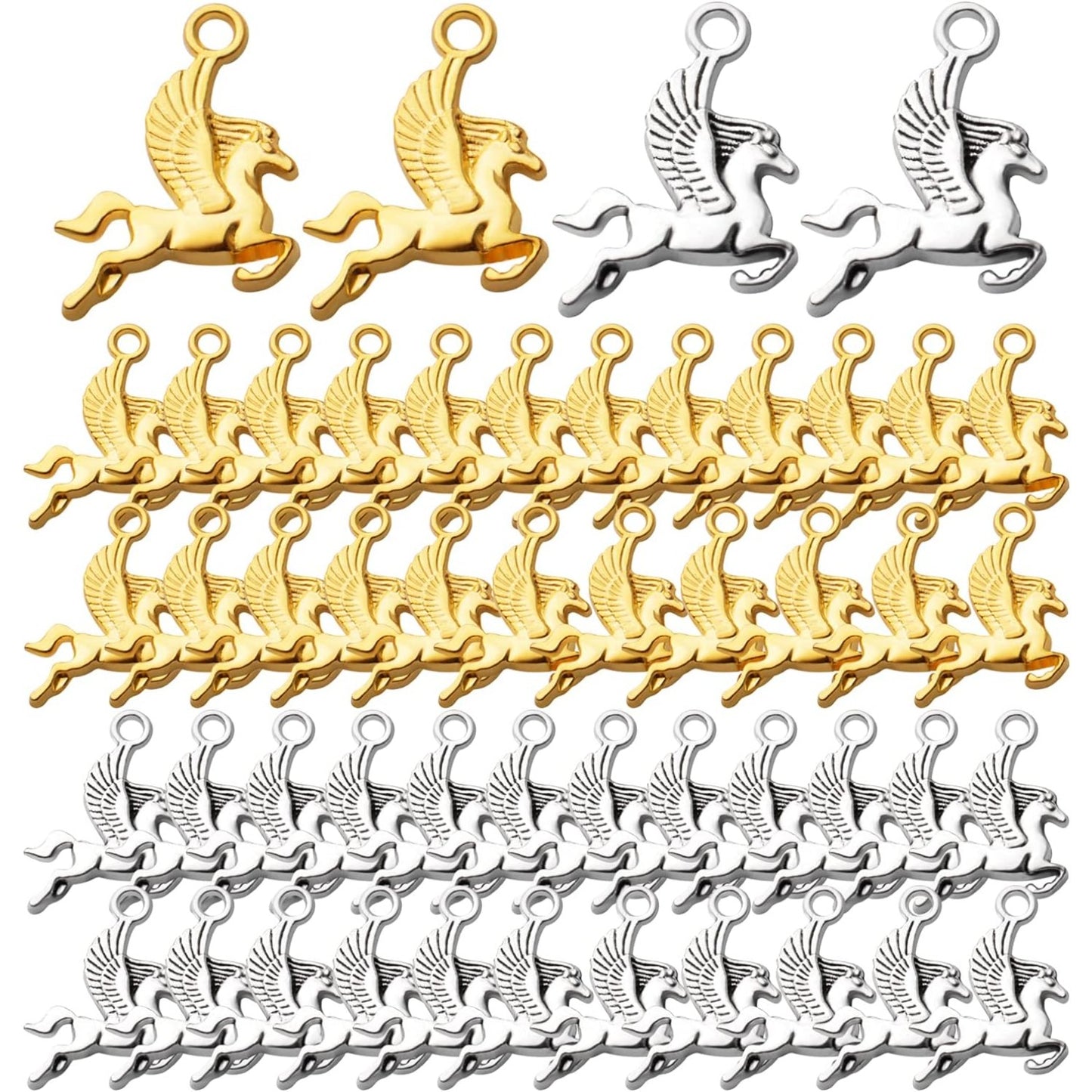 50pcs Flying Horse Charms Pendants Tibetan Alloy Animal Charms Equestrian Beads Charms for DIY Jewelry Bracelet Necklace Making