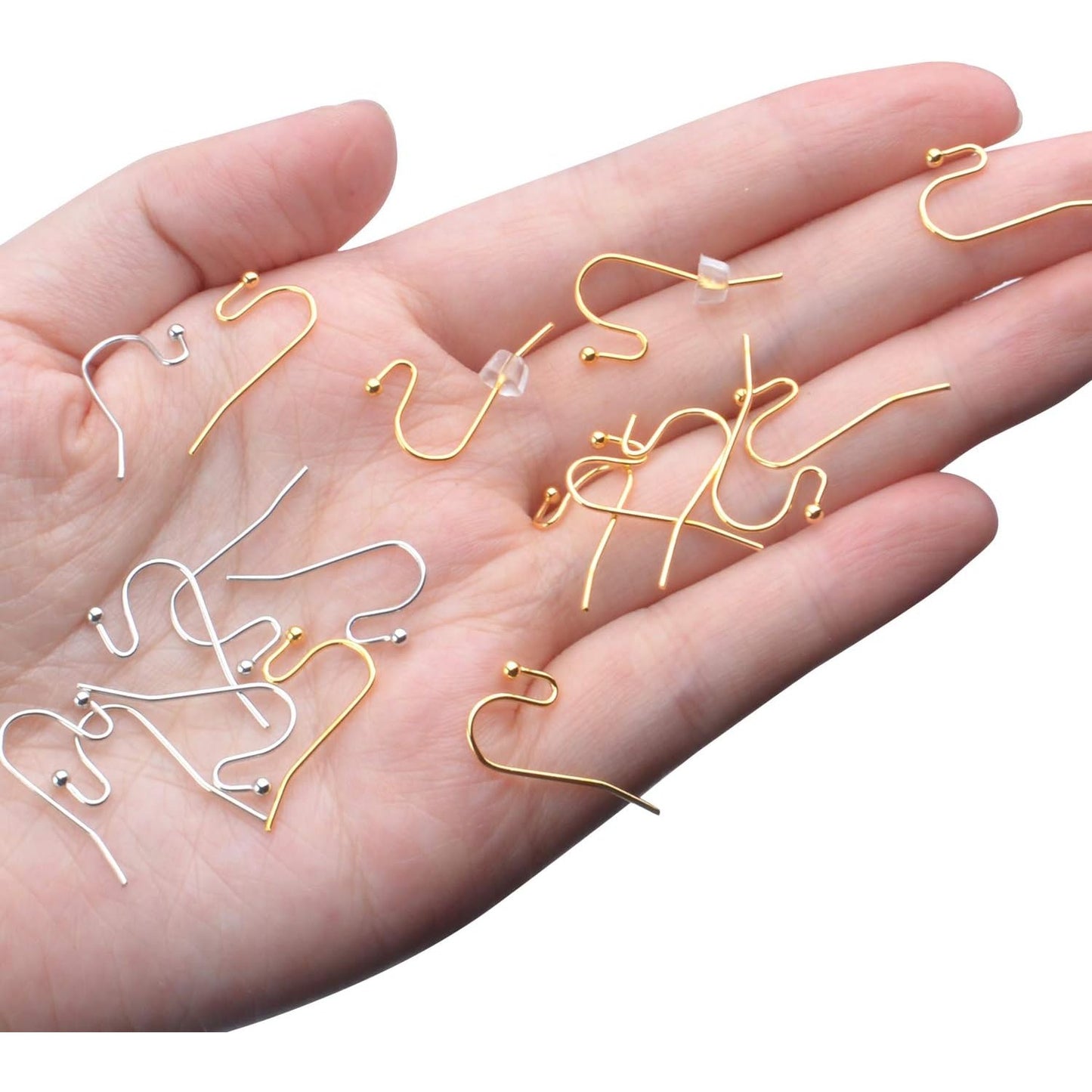 Earring Findings Bulk,200 Pieces French Earring Hooks Ball End Earwires with 200 Pieces Rubber Earring Stoppers for Dangling Earring Making,Golden and Silver