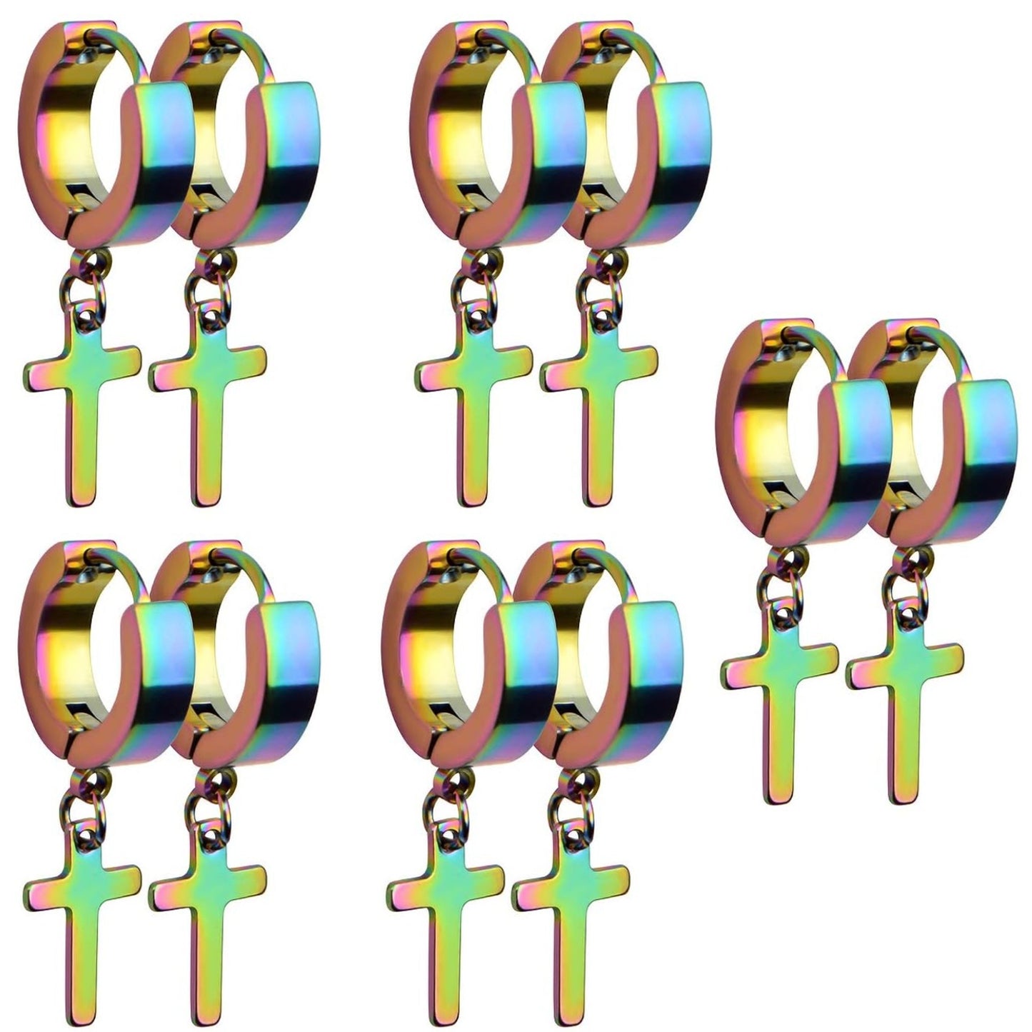 5 Pairs Stainless Steel Hoop Earrings Small Hypoallergenic Hoops Huggie Earrings with Cross for Men Women,5 Colors