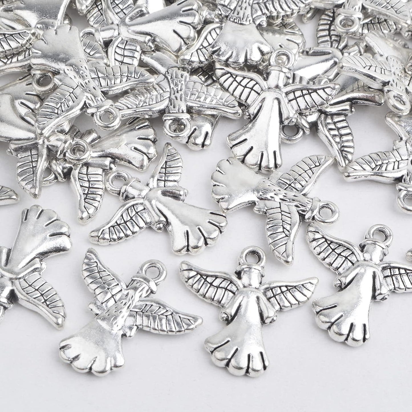 50pcs Antique Silver Angel Wing Pendant Charms Alloy Fairy Angel with Wing Dangle Pendants Hanging Ornaments for DIY Bracelet Necklace Jewelry Making Handmade Decor