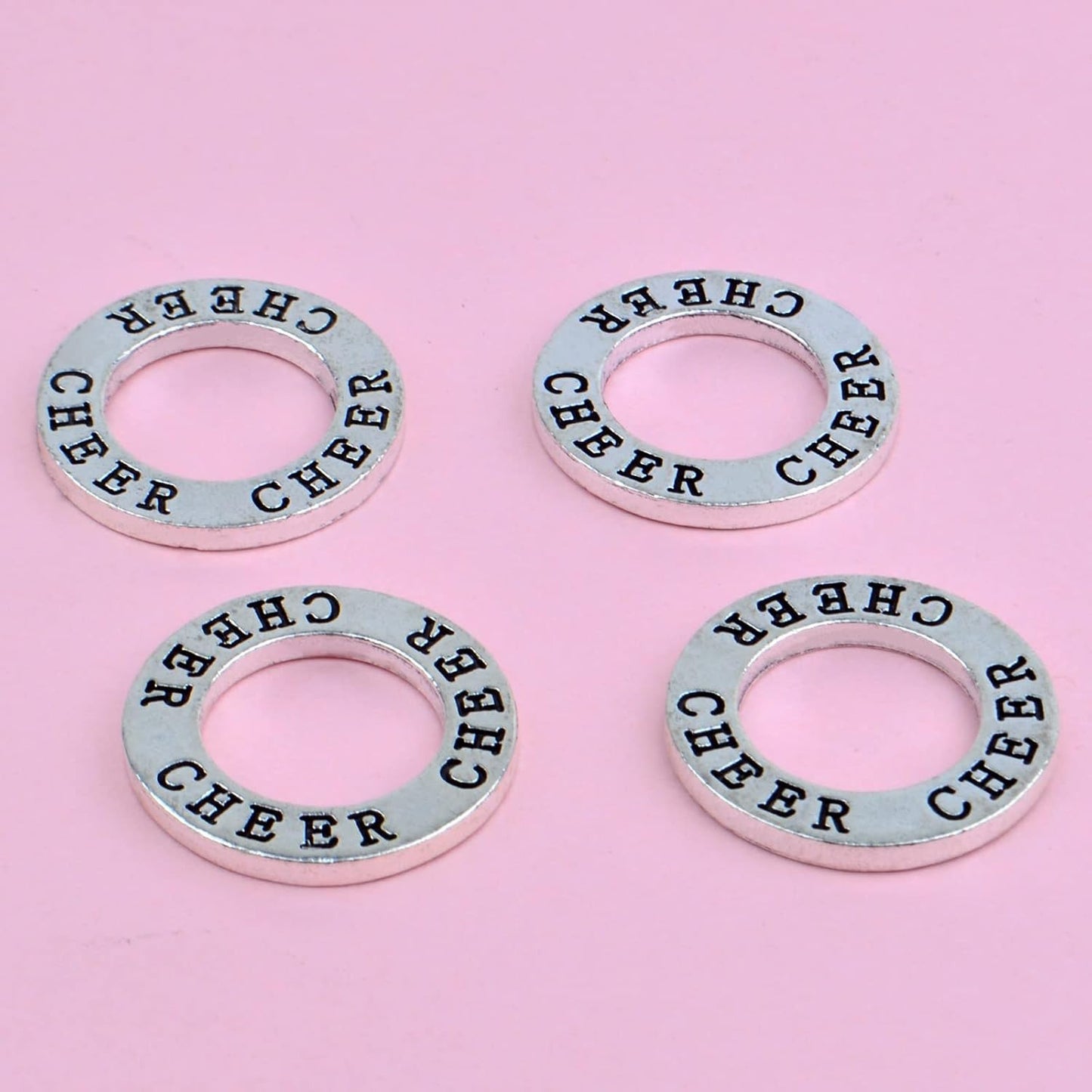 20 Pieces 23 mm Cheer Charms "Cheer" Stamped Round Circle Charms Alloy Cheering charm Connector for Necklace Bracelet Jewelry Making Accessories, Antique Silver