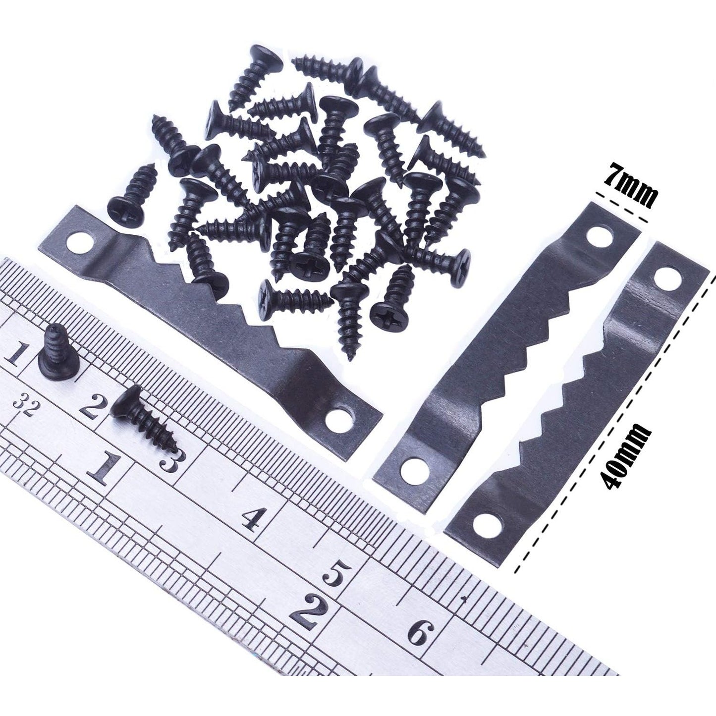 100pcs Sawtooth Picture Photo Frame Mount Hanging Hangers Double Hole with 200pcs Screws,Black