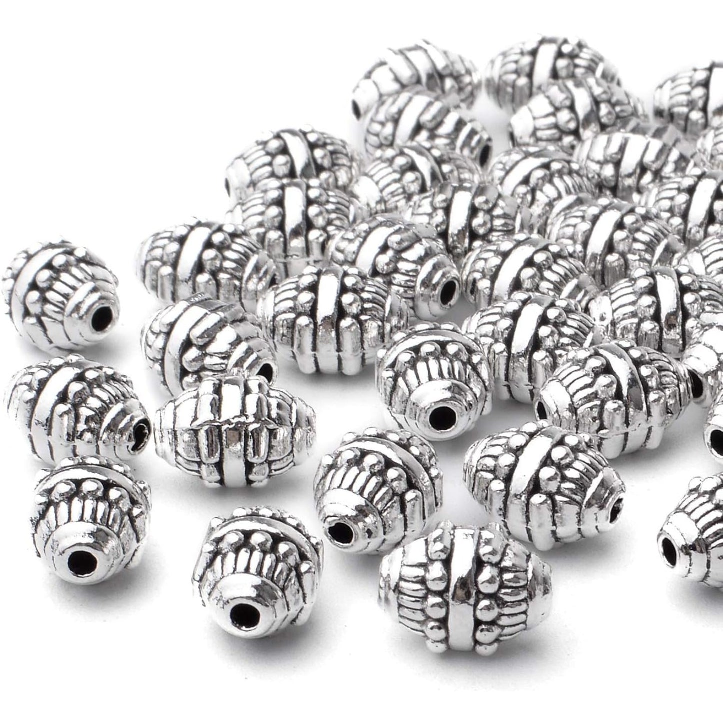 50pcs Alloy Antique Silver Bicone Spacer Beads Tibetan Beads Loose Spacer Bead Jewelry Spacer Charms with A Box for Earring Bracelet DIY Jewelry Crafts Making
