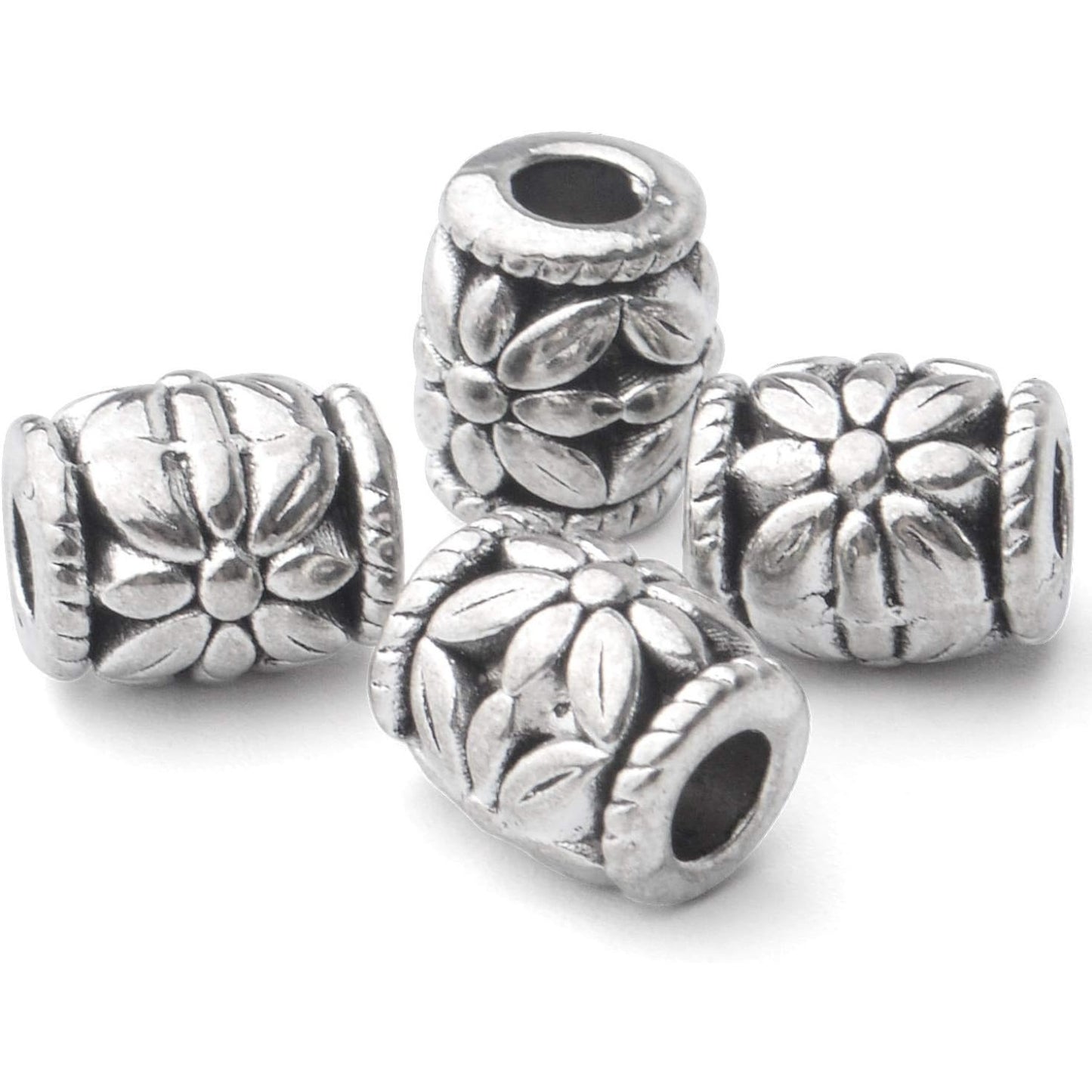 100pcs Antique Silver Bead Spacer Alloy Tube Beads Tibetan Spacers Large Hole Loose Beads Jewelry Spacer Charms for DIY Jewelry Making