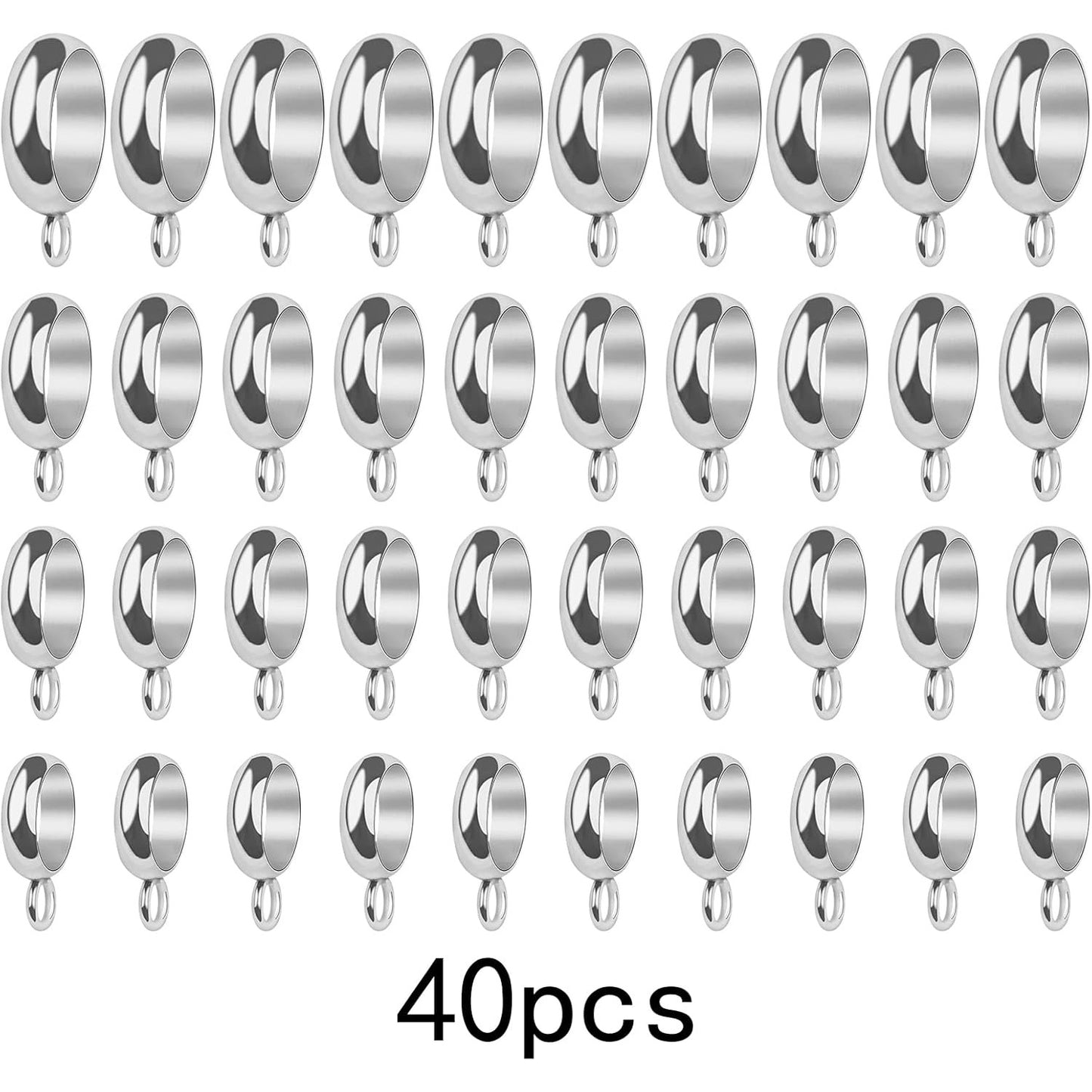 40pcs Stainless Steel Round Bail Beads Connectors Rondelle Spacer Bead Dangle Hanger Links with Loop for European Charms Bracelet Necklace Jewelry Making, 4 Styles