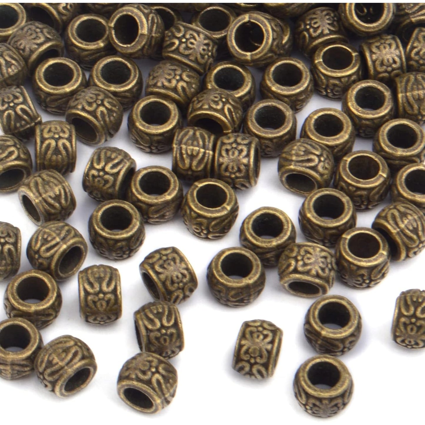 100pcs Antique Bronze Rondelle Spacer Beads - European Large Hole Vintage Tube Loose Spacer Beads for DIY Bracelet Jewelry Making, 8 x 5.5 mm, Hole: 4.3 mm