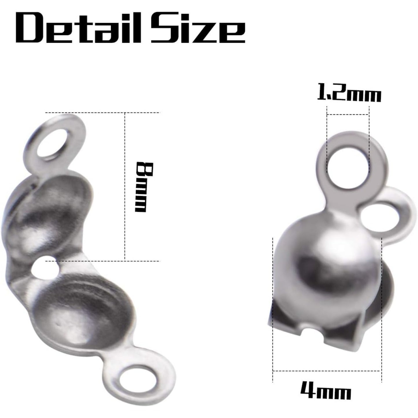 Calotte Ends,200Pcs Stainless Steel Open Clamshell Knot Covers Fold-Over Bead Tips for Necklace Bracelet Jewelry Making