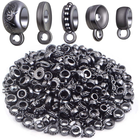 100 Gram Gun Black Bail Tube Beads Alloy Bail Beads Connectors Tibetan Tube Spacer Bead Hanger Links for DIY European Bracelet Charm Jewelry Crafts Making, 5 Styles