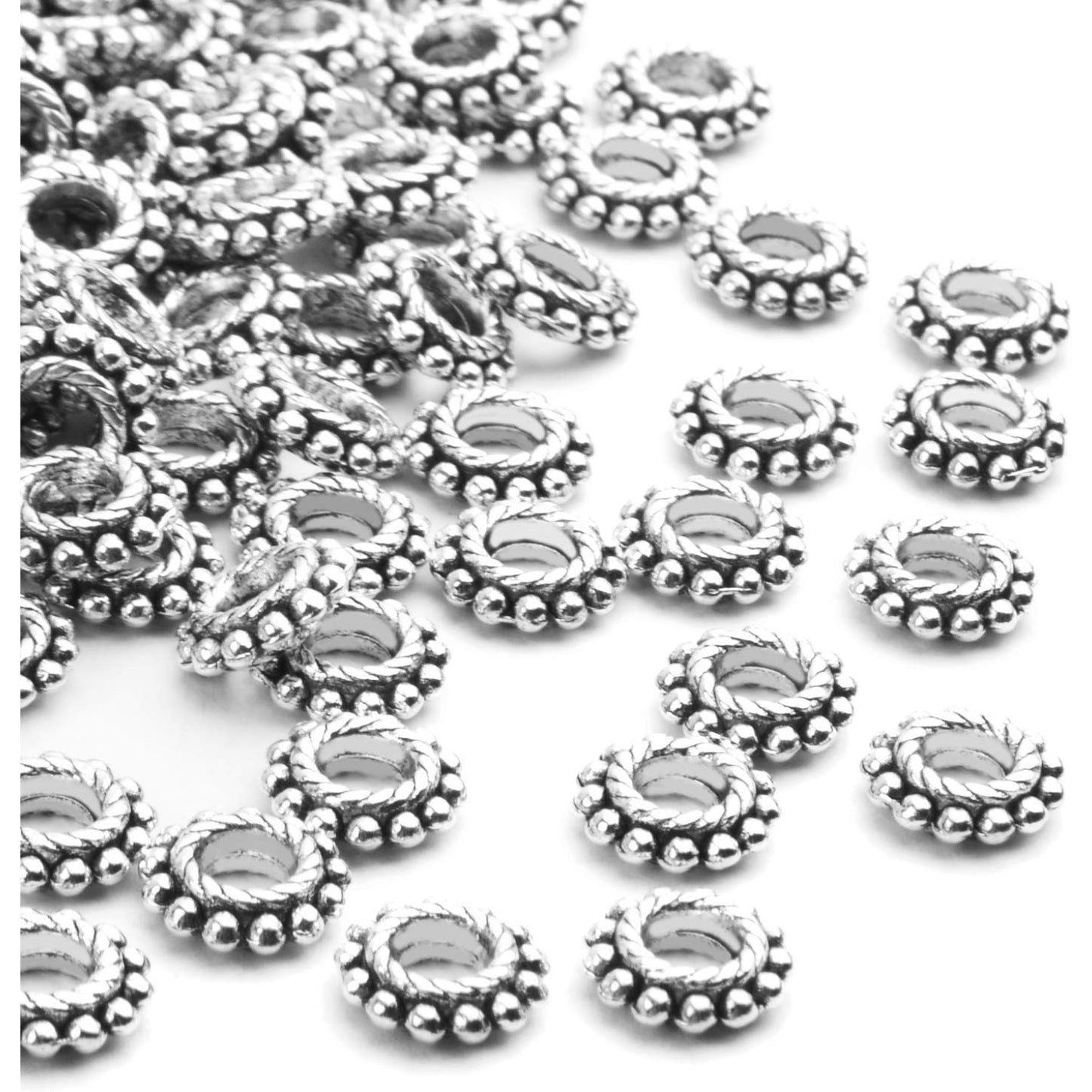 100pcs 8mm Antique Silver Spacer Beads Tibetan Alloy Bead Spacers for DIY Necklace Bracelets Crafting,Gear-Shaped