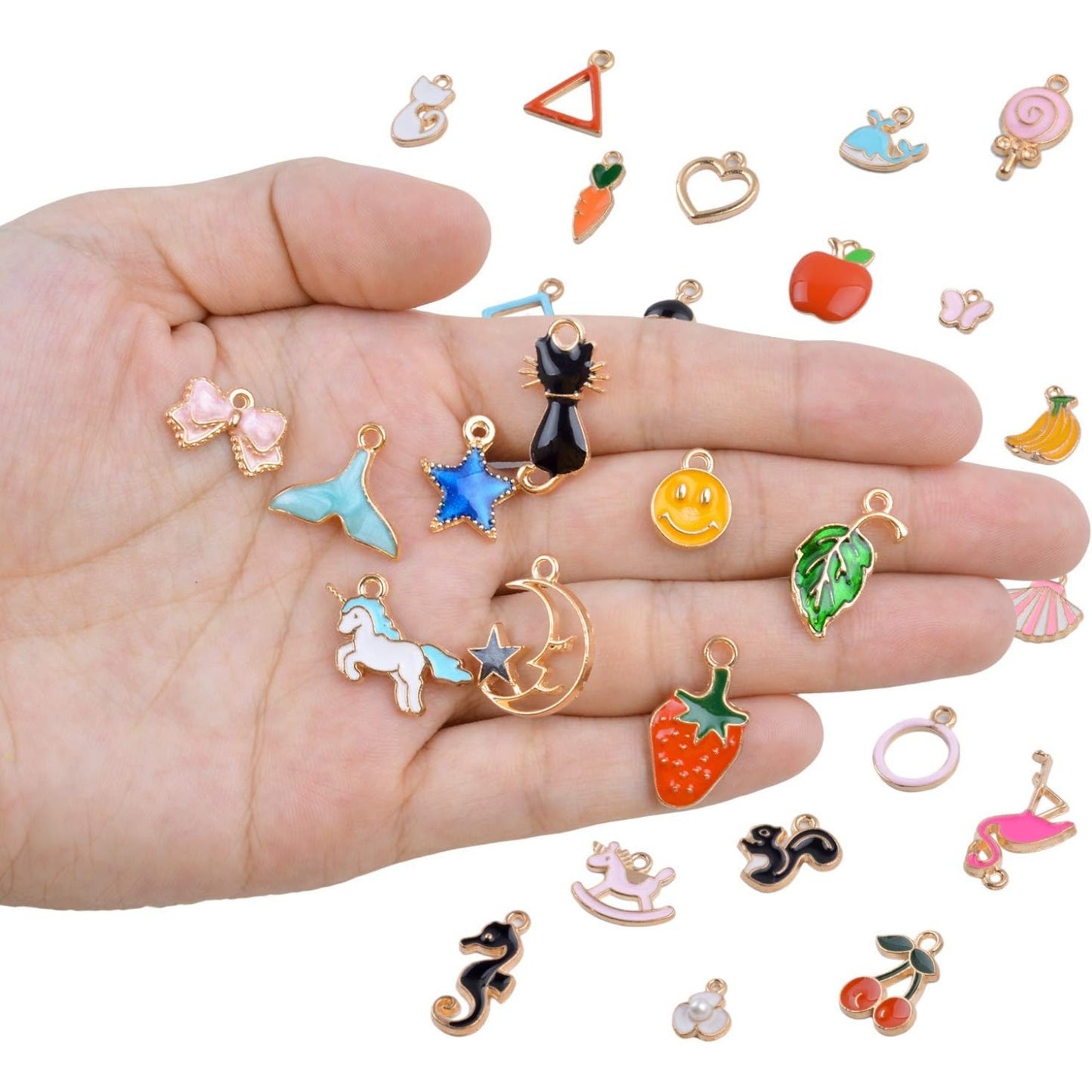 Assorted Enamel Charms, 30 pieces Mixed Style Enamel Alloy Cute Animals Fruit Moon Star Lollipop Craft Charms Pendants Jewelry Findings Making Accessory for DIY Necklace Bracelet Earring