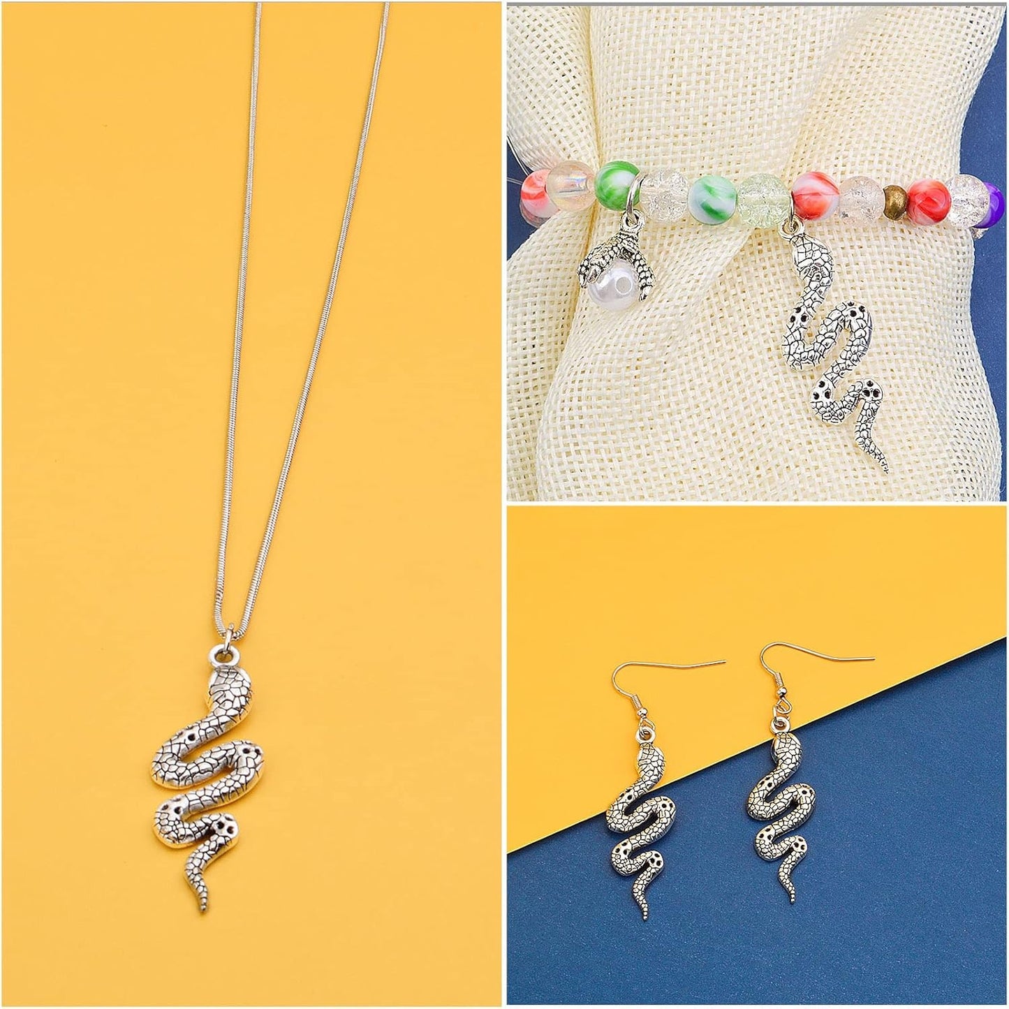 32pcs Snake Charms - Alloy Cobra Pendant for Bracelets Necklaces DIY Jewelry Craft Making Supplies, 4 Colors