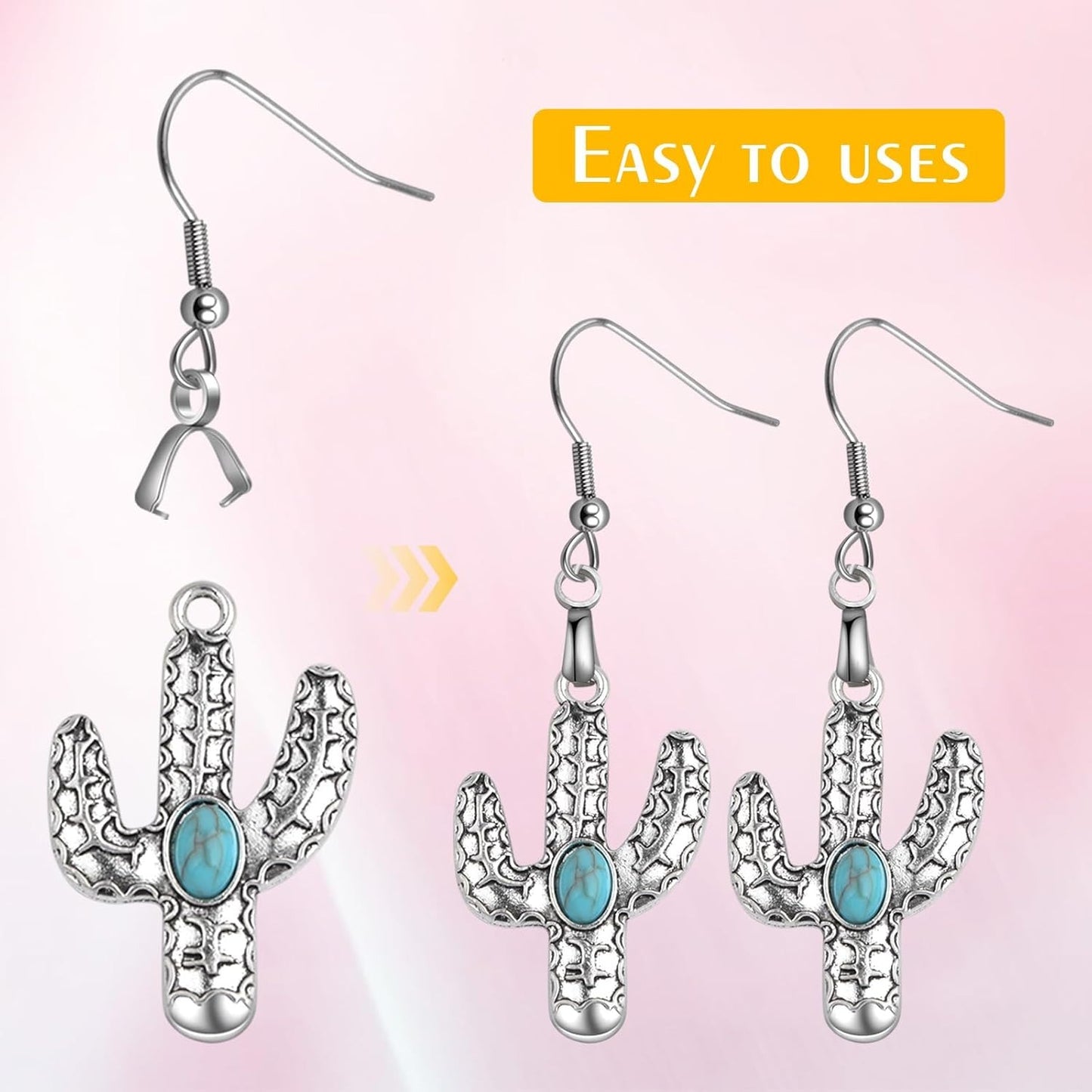 10pcs Alloy Turquoise Cactus Charms Vintage Tropical Theme Cactus Summer Desert Plant Pendants and 10pcs Silver Earring Hooks with Pendant Clasps for DIY Earrings Jewelry Making