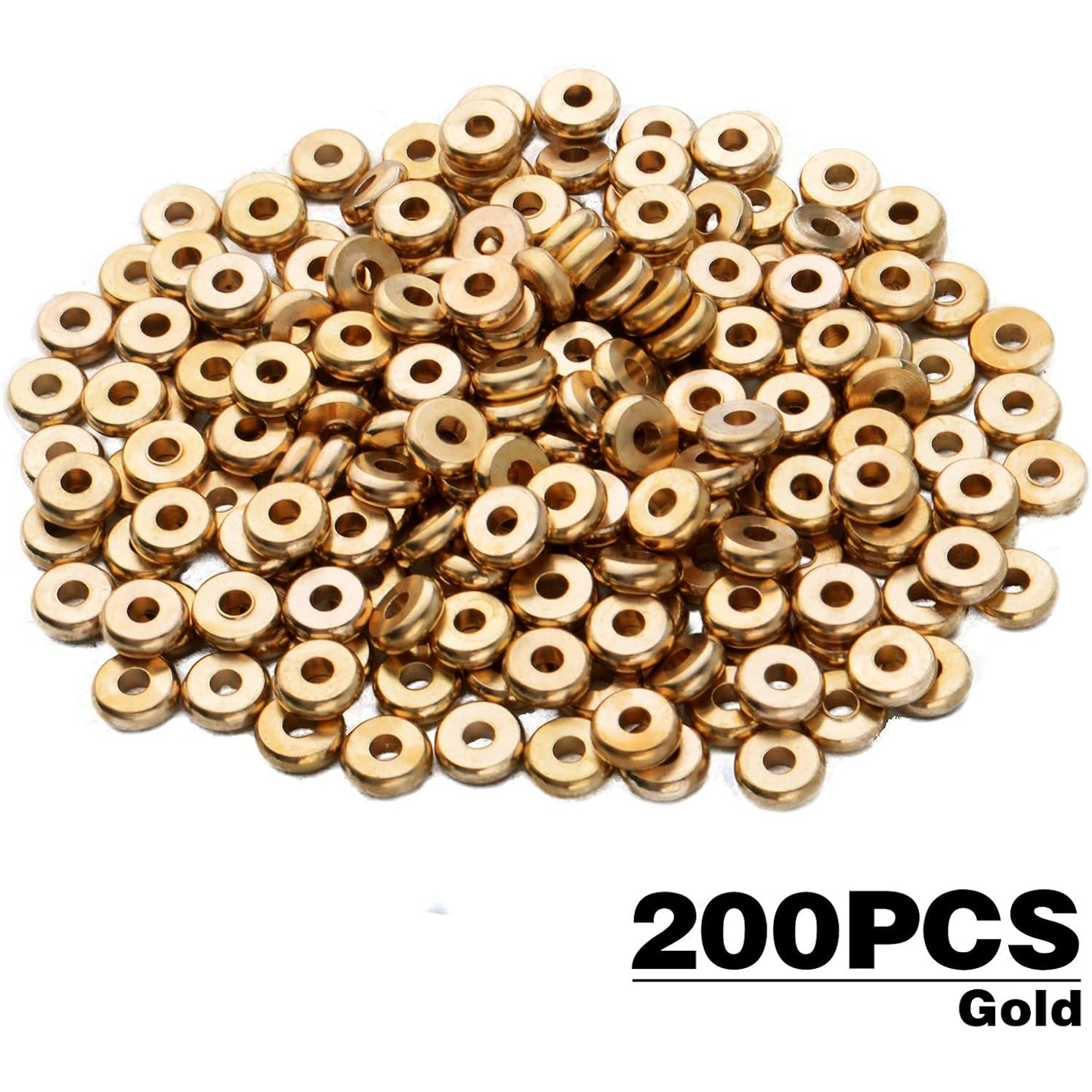 Flat Round Spacers Beads, 200pcs 6mm Gold Flat Bead Spacers Brass Abacus Beads Loose Beads Spacer Charm Beads for DIY Jewelry Crafts Making Accessory