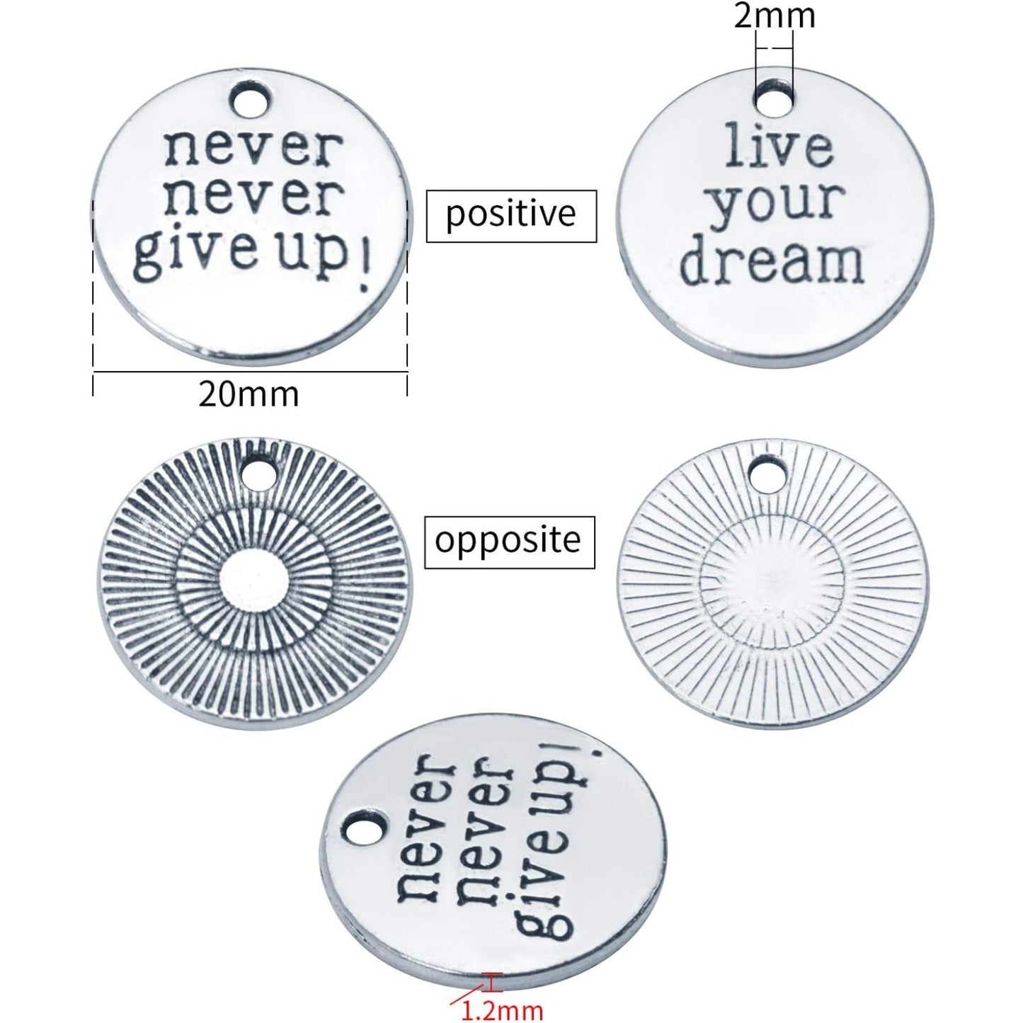 50pcs Inspirational Words Charm Antique Silver Flat Message Pendants Jewelry Findings Making Accessory for Crafting Necklace Bracelet