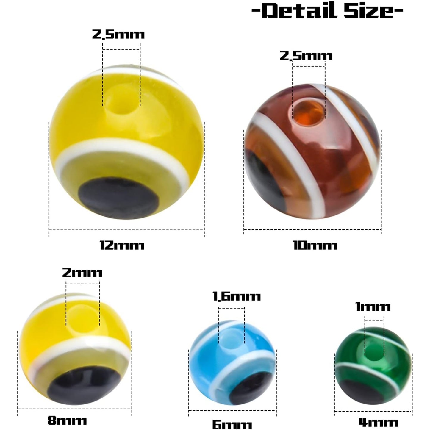 Evil Eye Spacer Beads,100pcs 4mm 6mm 8mm 10mm 12mm Evil Eye Beads Round Bead Charms Mixed Colored Loose Beads Crafts Supplies for Jewellery Making