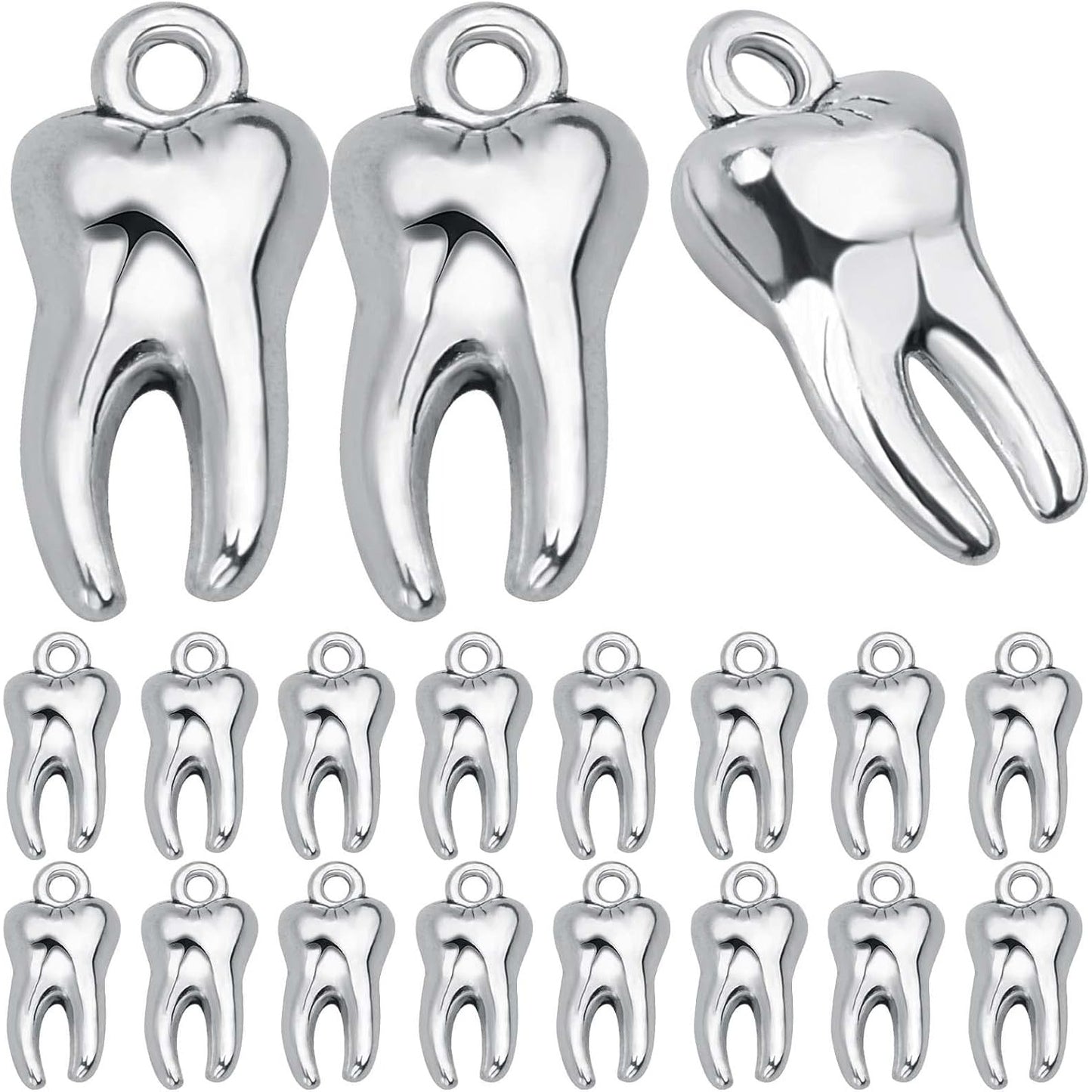 50 Pieces Antique Silver Tooth Pendant Charms Alloy Heathy Teeth Dangle Charms Hanging Ornaments Links for DIY Necklace Bracelet Jewelry Making Supplies