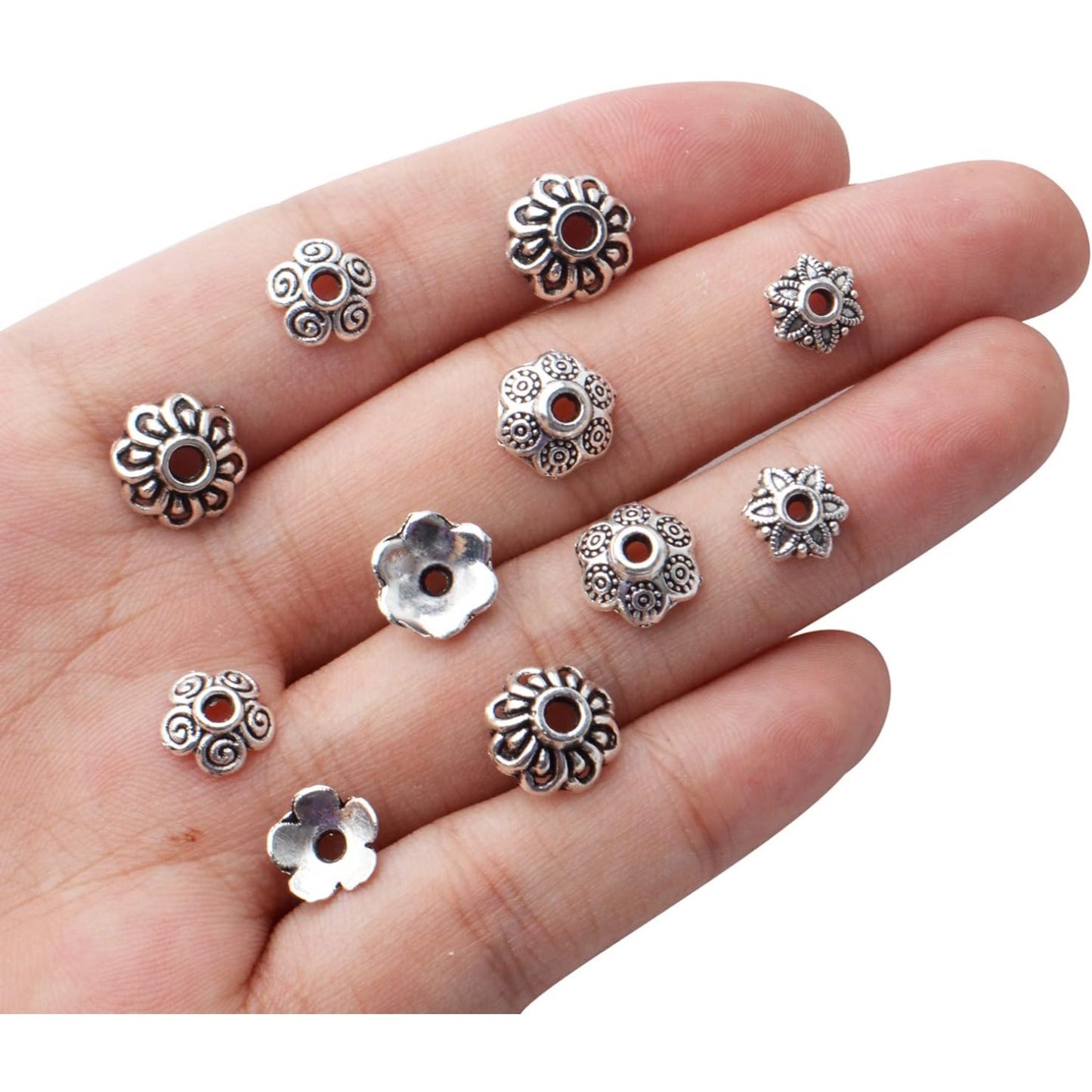 Flower Bead Caps,200pcs Antique Silver Spacer Beads Caps Alloy Bead End Caps Loose Beads for Jewelry Making DIY Bracelet Earrings Necklace Finding Accessory