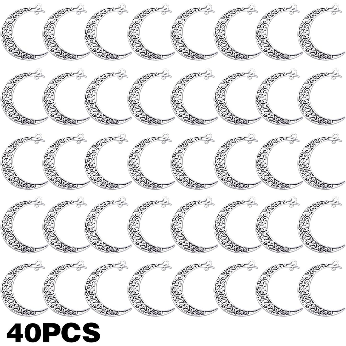 40pcs Hollow Moon Charms Crescent Moon Pendants Celestial Charms Crafts Supplies for DIY Bracelet Necklace Jewelry Making Accessory