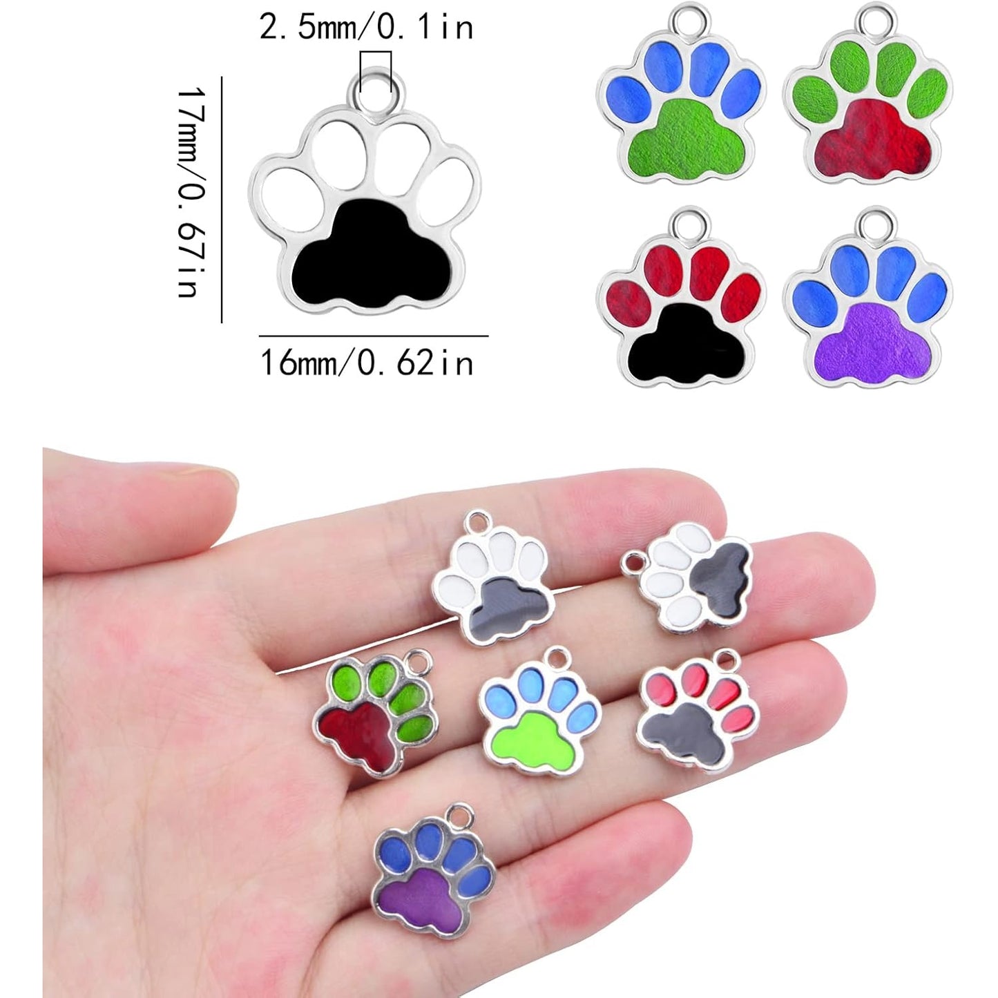 25 Pieces Cute Animal Bear Footprint Charms Enamel Cat Dog Paw Print Pendant Charms Craft Supplies for DIY Necklace Bracelet Keychains Jewelry Making, 5 Colors