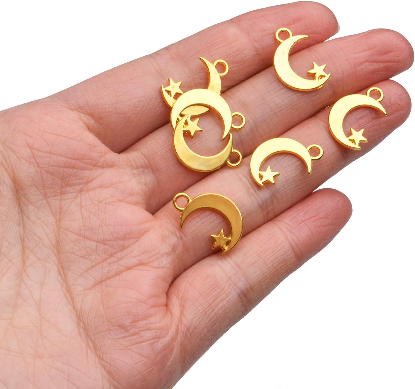100Pcs Antique Silver Alloy Star and Crescent Moon Charms Pendants Celestial Charms Beads for DIY Earrings Necklace Bracelet Jewelry Making and Crafting