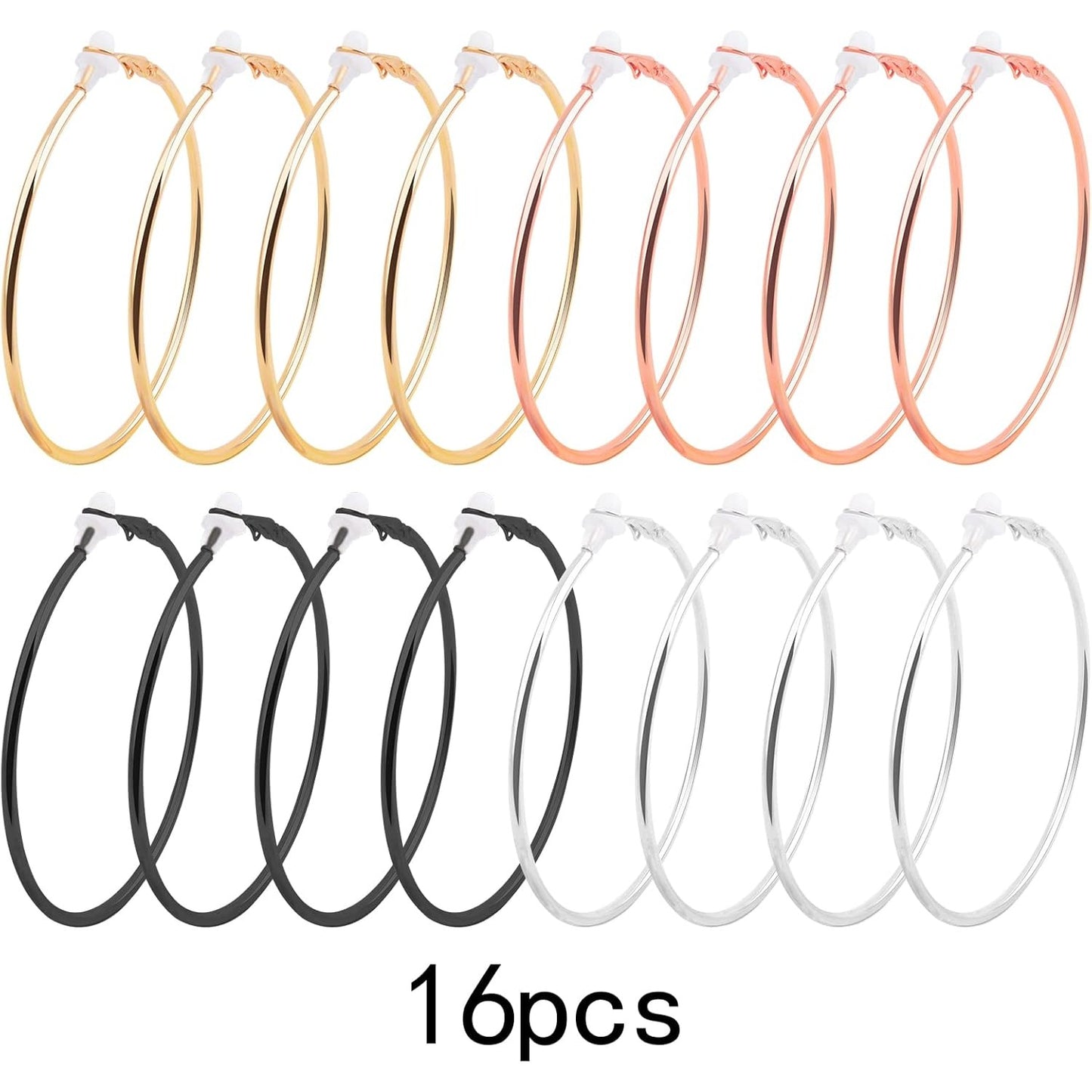 8 Pairs 60 mm Round Open Earring Beading Hoops Metal Hoop Earrings Findings Component with Silicone Earring Pads for DIY Crafts Jewelry Making Wedding Party Gifts, 4 Colors