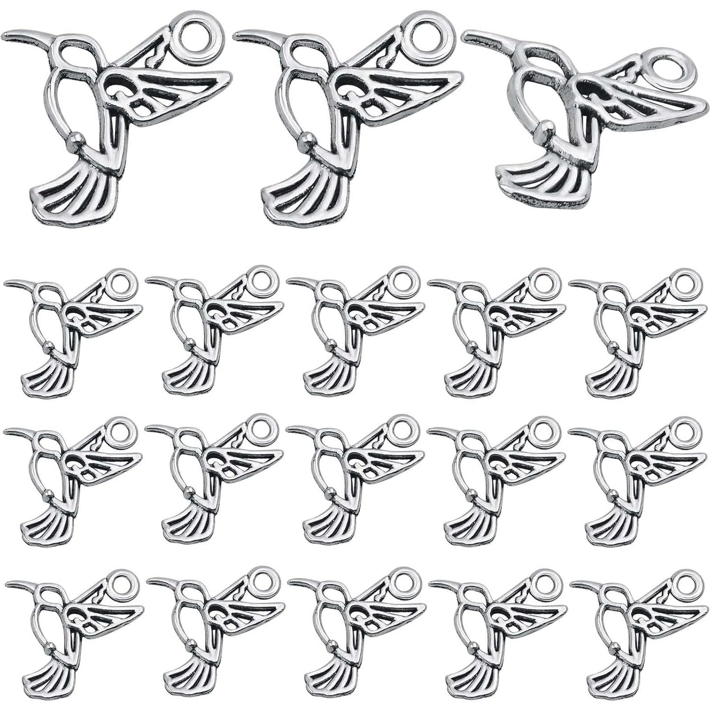 120pcs Antique Silver Bird Charms Tibetan Alloy Hummingbird Swallow Animal Dangle Pendants Bulk Craft Supplies for DIY Earring Necklace Bracelet Jewelry Making