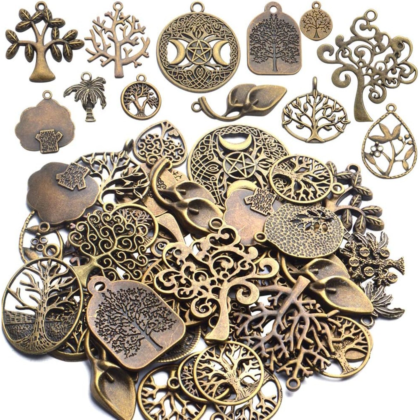 Tree of Life Charms,100 Gram Craft Supplies Antique Bronze Tree of Life Pendants Mixed Tibetan Tree Beads Charms Jewelry Findings for DIY Necklace Bracelet Earring