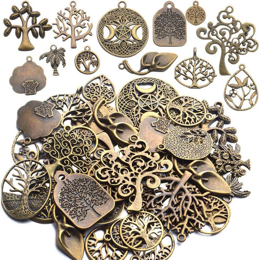 Tree of Life Charms,100 Gram Craft Supplies Antique Bronze Tree of Life Pendants Mixed Tibetan Tree Beads Charms Jewelry Findings for DIY Necklace Bracelet Earring