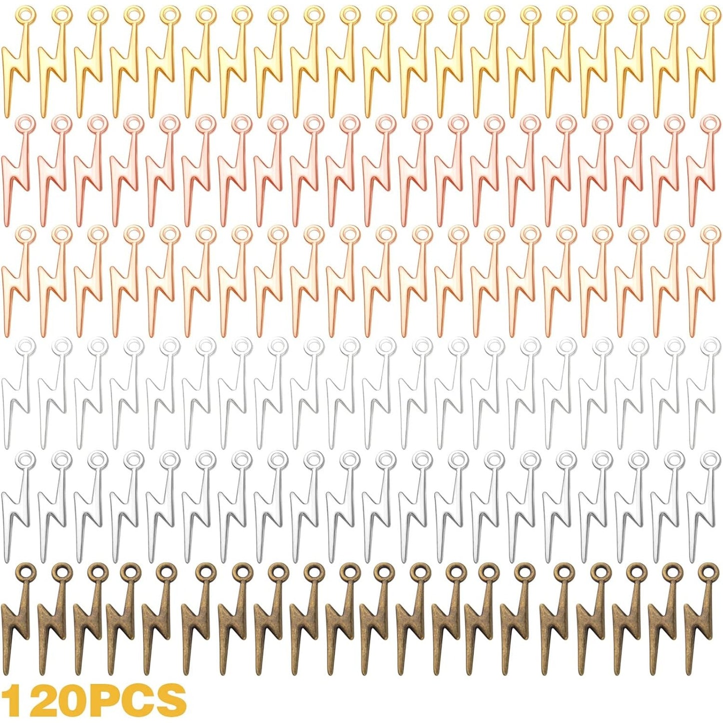 120pcs 6 Colors Lightning Bolt Pendant Charms Alloy Flash Thunder Shape Pendants Dangle Lightning Charms Jewelry Making Accessories for DIY Craft Bracelet Necklace Earrings