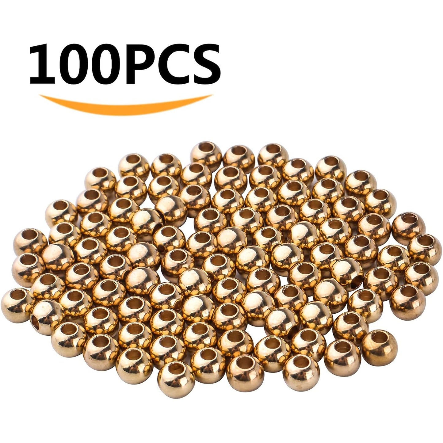 100pcs Gold Round Spacers Beads Brass Bead Spacers Ball Beads Smooth Beads Loose Spacer Beads Rondelle Beads for DIY Bracelet Necklace Jewelry Making and Crafting