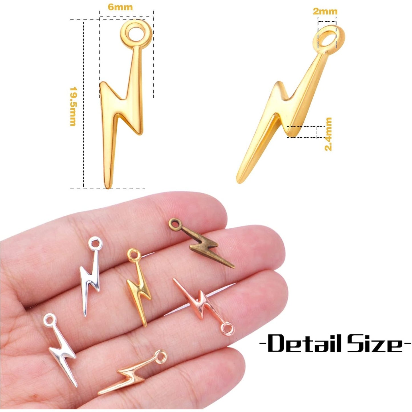 120pcs 6 Colors Lightning Bolt Pendant Charms Alloy Flash Thunder Shape Pendants Dangle Lightning Charms Jewelry Making Accessories for DIY Craft Bracelet Necklace Earrings