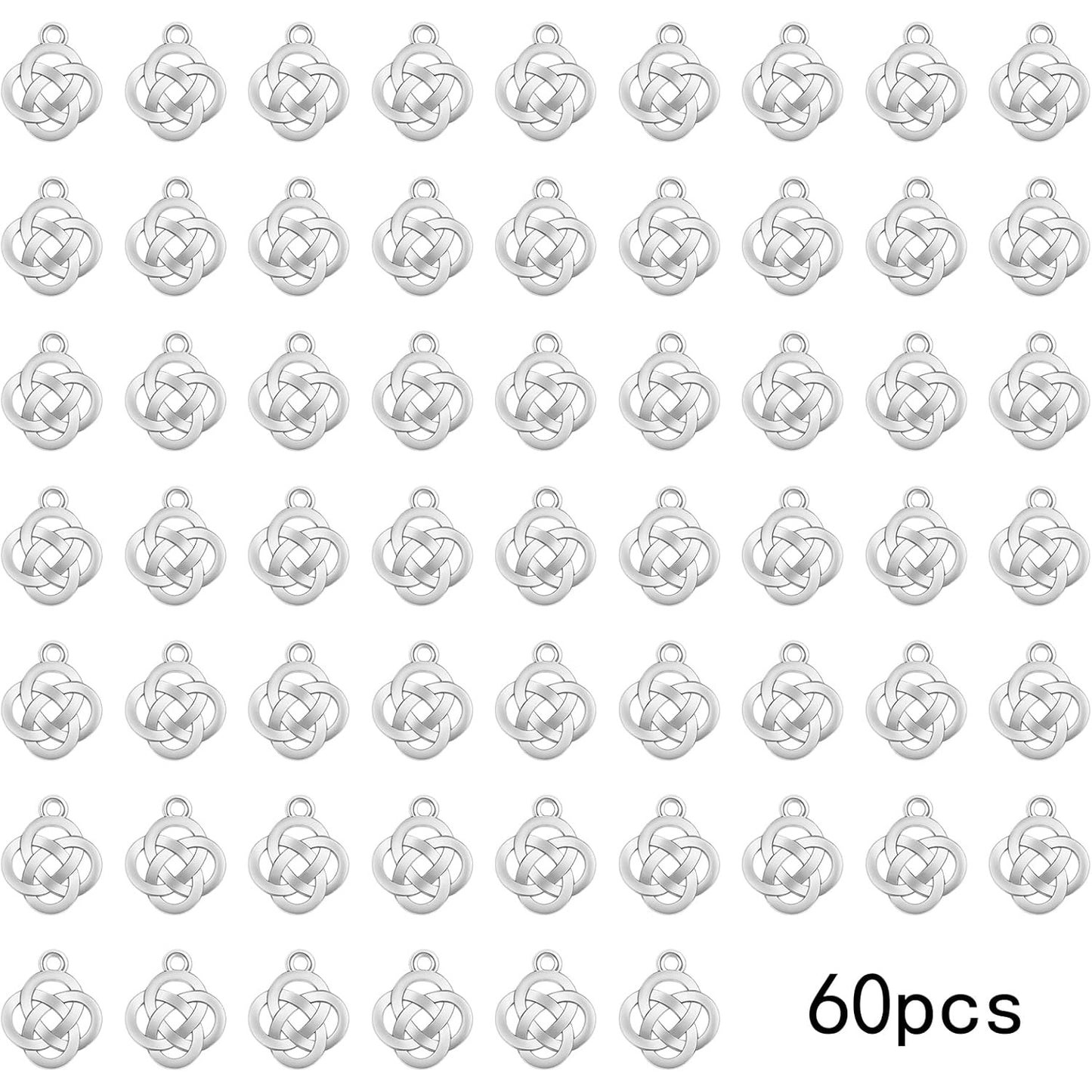 60pcs Antique Silver Chinese Knot Charms Tibetan Alloy Celticing Knot Charms Traditional Cross Connectors Shape Pendants for DIY Bracelet Necklace Jewelry Making Findings