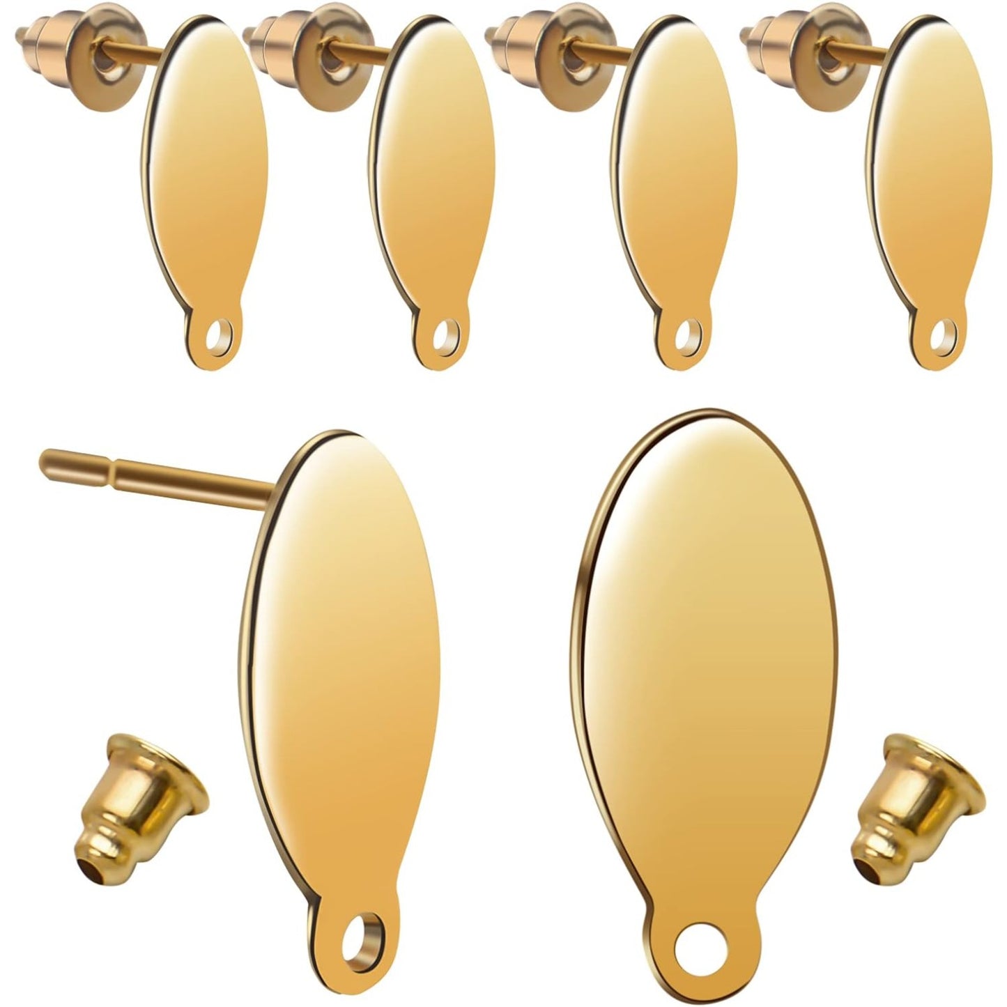 Stud Earring Findings - 20pcs Stainless Steel Oval Studs Blank Post with Loop and 20pcs Butterfly Backs for Making