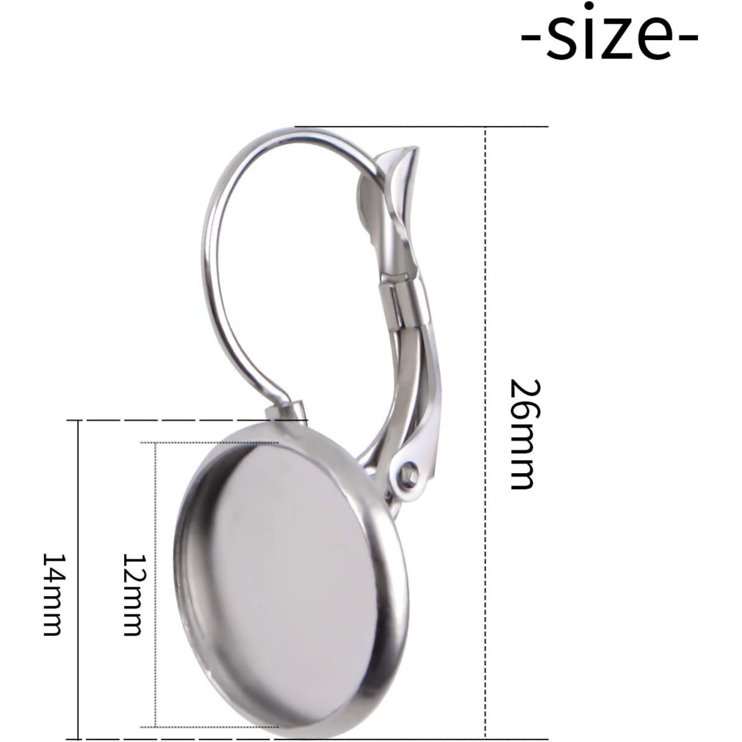 Hook Earring Cabochon Settings, 20 Pieces Lever Back Hook Earrings with Flat Round Tray Blank Cabochon Setting Ear Wires for Earring Designs(12 mm)