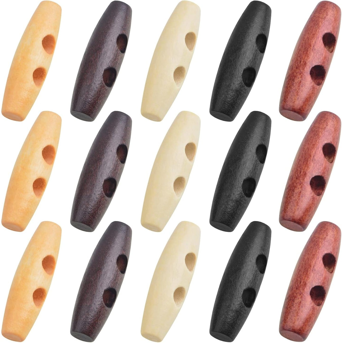 60 Pieces Oval Wooden Buttons 2 Holes Wood Sweater Coats Buttons Horn Toggle Buttons Accessories for Jacket Clothing Sewing DIY Art Craft Projects, 5 Colors