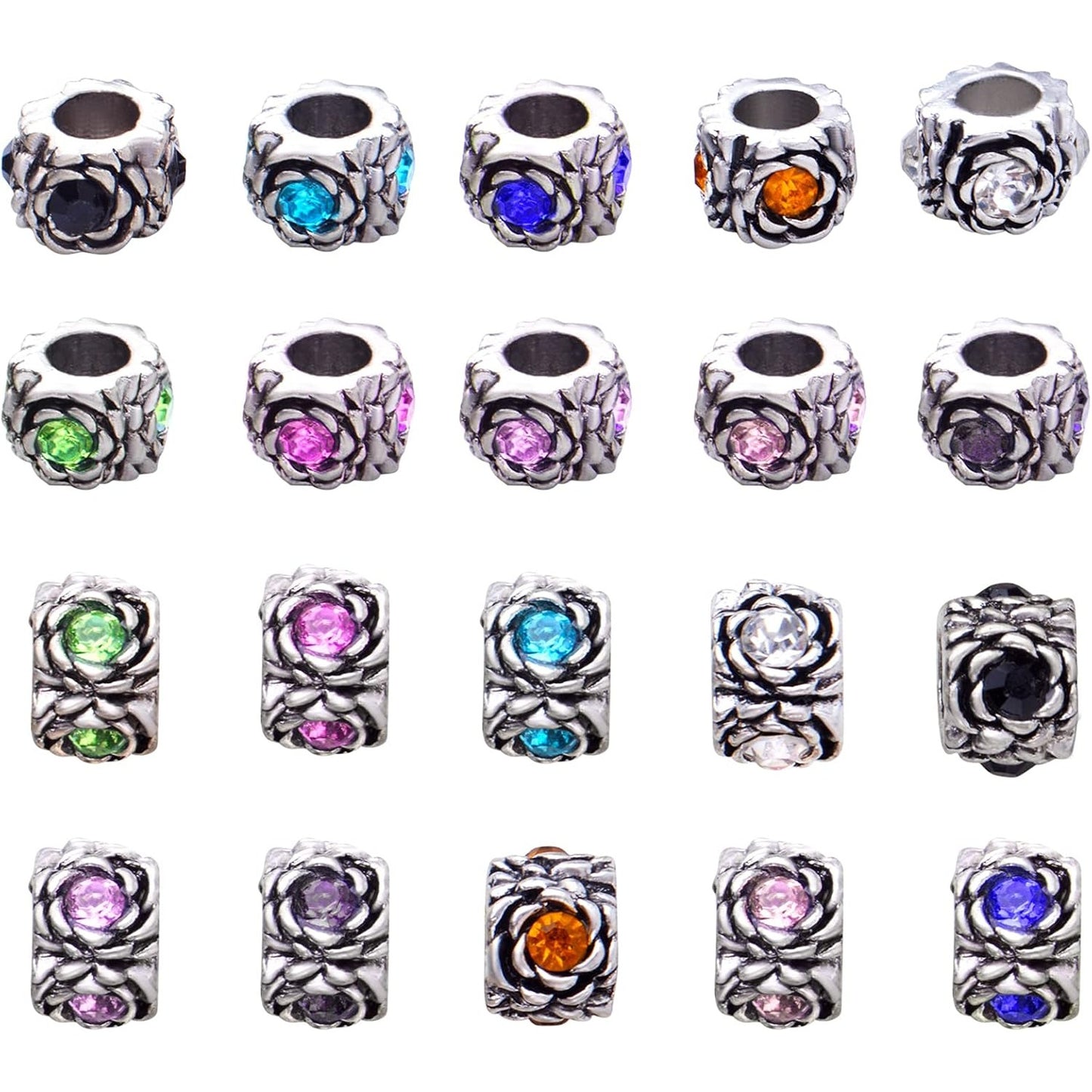 20pcs Large Hole Spacer Beads Rhinestone European Rondelle Spacer Beads Crystal Loose Charm Beads for Snake Chain Bracelets Crafts Jewelry Making Supplies, 10 Styles, Hole: 5.7 mm