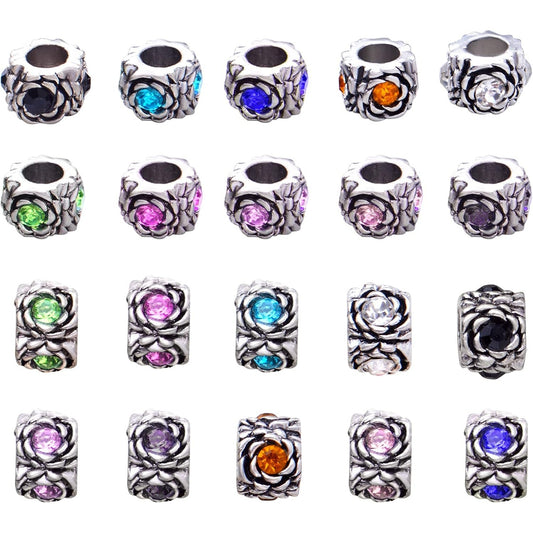 20pcs Large Hole Spacer Beads Rhinestone European Rondelle Spacer Beads Crystal Loose Charm Beads for Snake Chain Bracelets Crafts Jewelry Making Supplies, 10 Styles, Hole: 5.7 mm