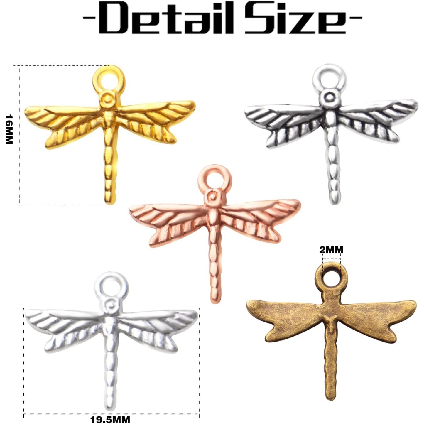 100pcs Dragonfly Charm Pendants Alloy Insects Charms Dragonfly Bead Charms for DIY Earrings Necklace Bracelet Jewelry Findings Making Accessory and Crafting,5 Colors