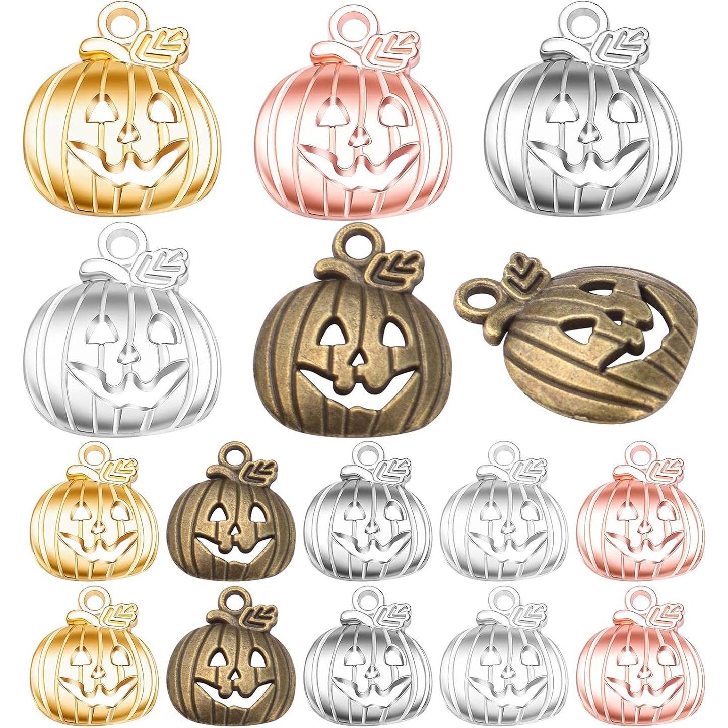 60pcs 5 Colors Pumpkin Charm Pendants Alloy Halloween Pumpkin Lantern Charms Craft Supplies for DIY Necklace Bracelet Earrings Jewelry Making Accessory, 18.4 mm x 15.8 mm