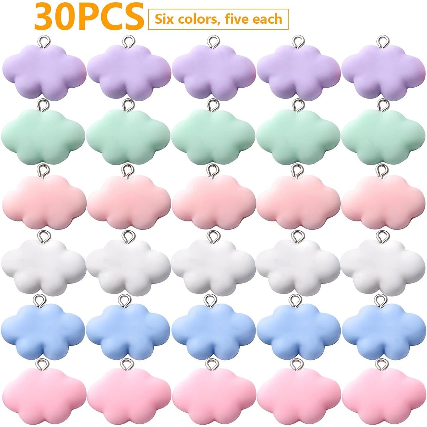 30pcs Cloud Charm Pendant Colorful Resin Charms 3D Cartoon Cloud Charms Resin Cloud Keychains for DIY Jewelry Necklaces Bracelets Earrings Making
