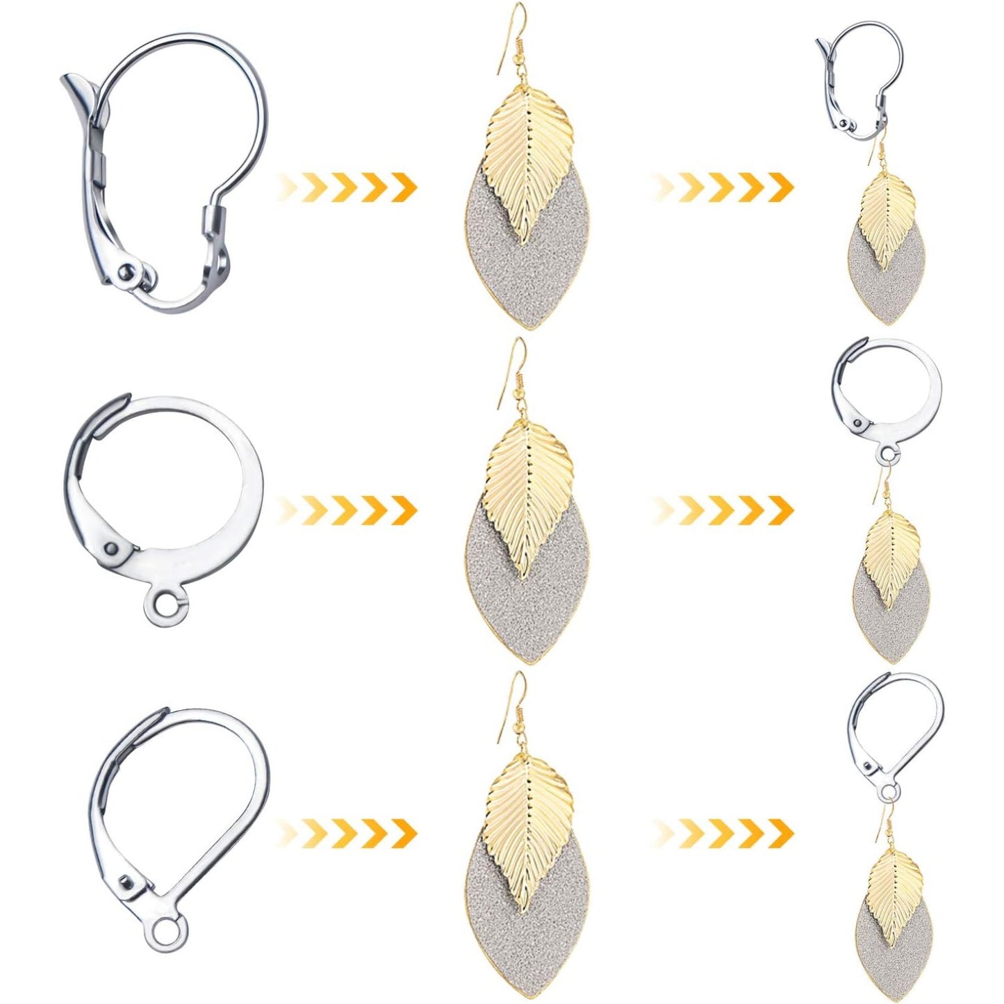 30pcs Stainless Steel Leverback Earrings Hooks: Round, Oval, Gourd - Silver