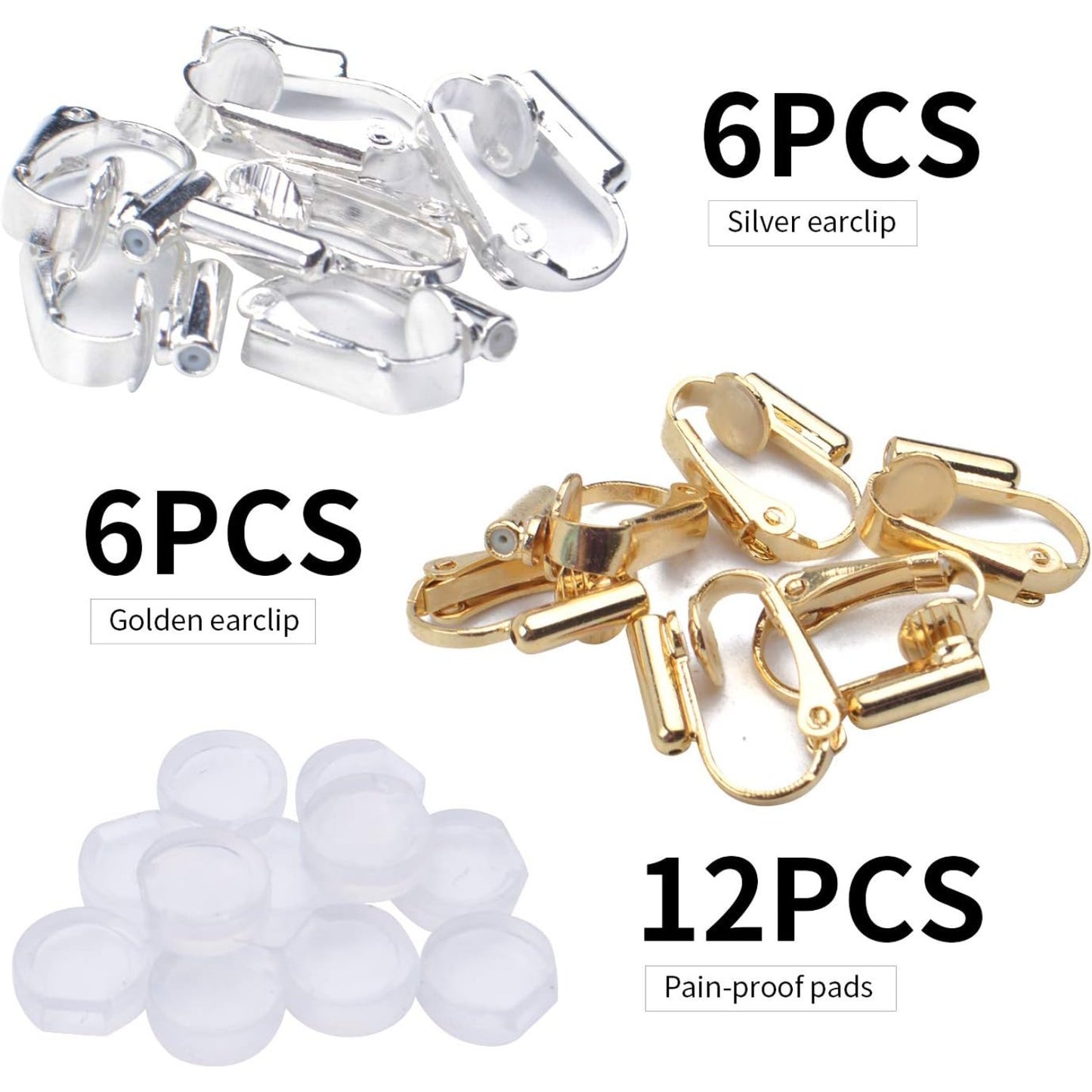 12 Pieces Clip-on Earrings Converter Components for Non-Pierced Ears and 12 Pieces Comfort Earring Pads, Gold and Silver