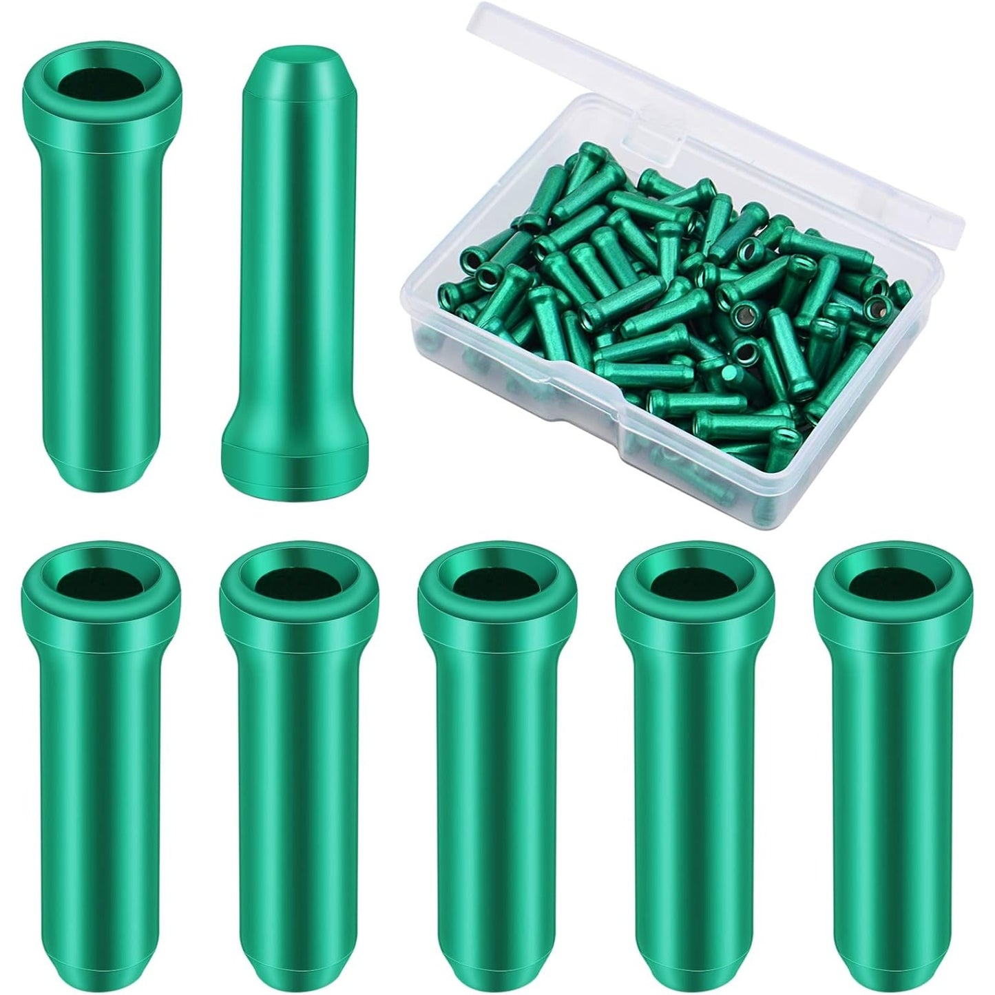 100pcs Green Bicycle Cable Ends Aluminum Alloy Cycling Cable Crimps Bikes Brake Cable Covers Ends Caps with A Box for Road Bike and Mountain Bicycle, 12 mm x 4 mm