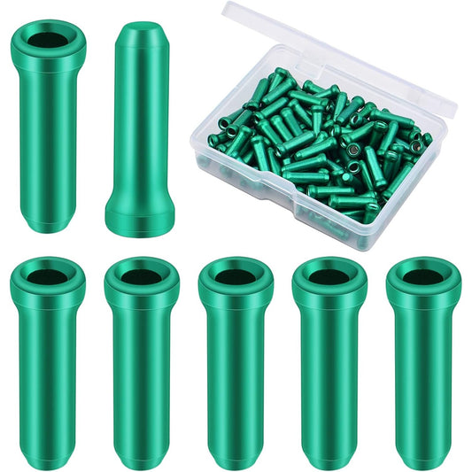 100pcs Green Bicycle Cable Ends Aluminum Alloy Cycling Cable Crimps Bikes Brake Cable Covers Ends Caps with A Box for Road Bike and Mountain Bicycle, 12 mm x 4 mm