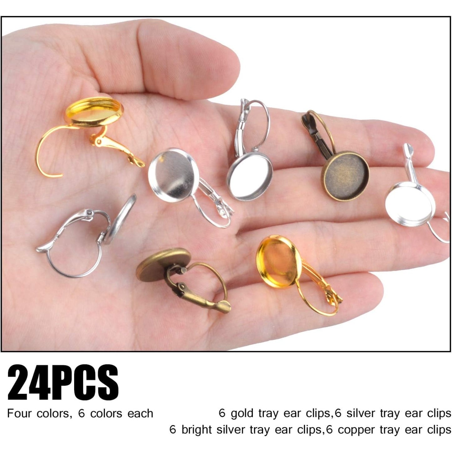 Hook Earring Cabochon Settings, 20 Pieces Lever Back Hook Earrings with Flat Round Tray Blank Cabochon Setting Ear Wires for Earring Designs(12 mm)