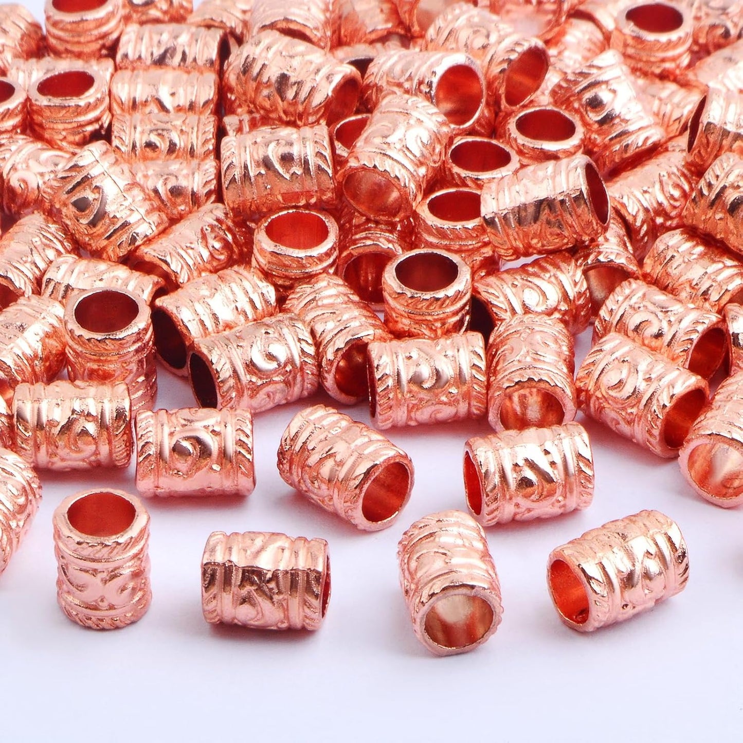 100pcs Alloy Column Spacer Beads European Large Hole(5 mm) Tube Barrel Loose Beads Bulk Metal Spacers Craft Supplies for DIY Bracelet Necklace Earrings Jewelry Making, Rose Golden