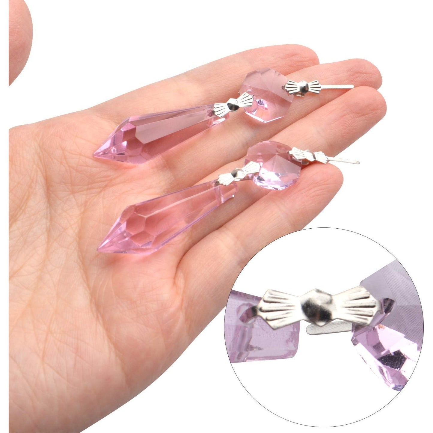 20 Pieces Chandelier Icicle Crystal U-Drop Prisms Lamp Parts Glass Pendants Beads for Wedding, Party or Holiday Decoration, 37mm, Pink