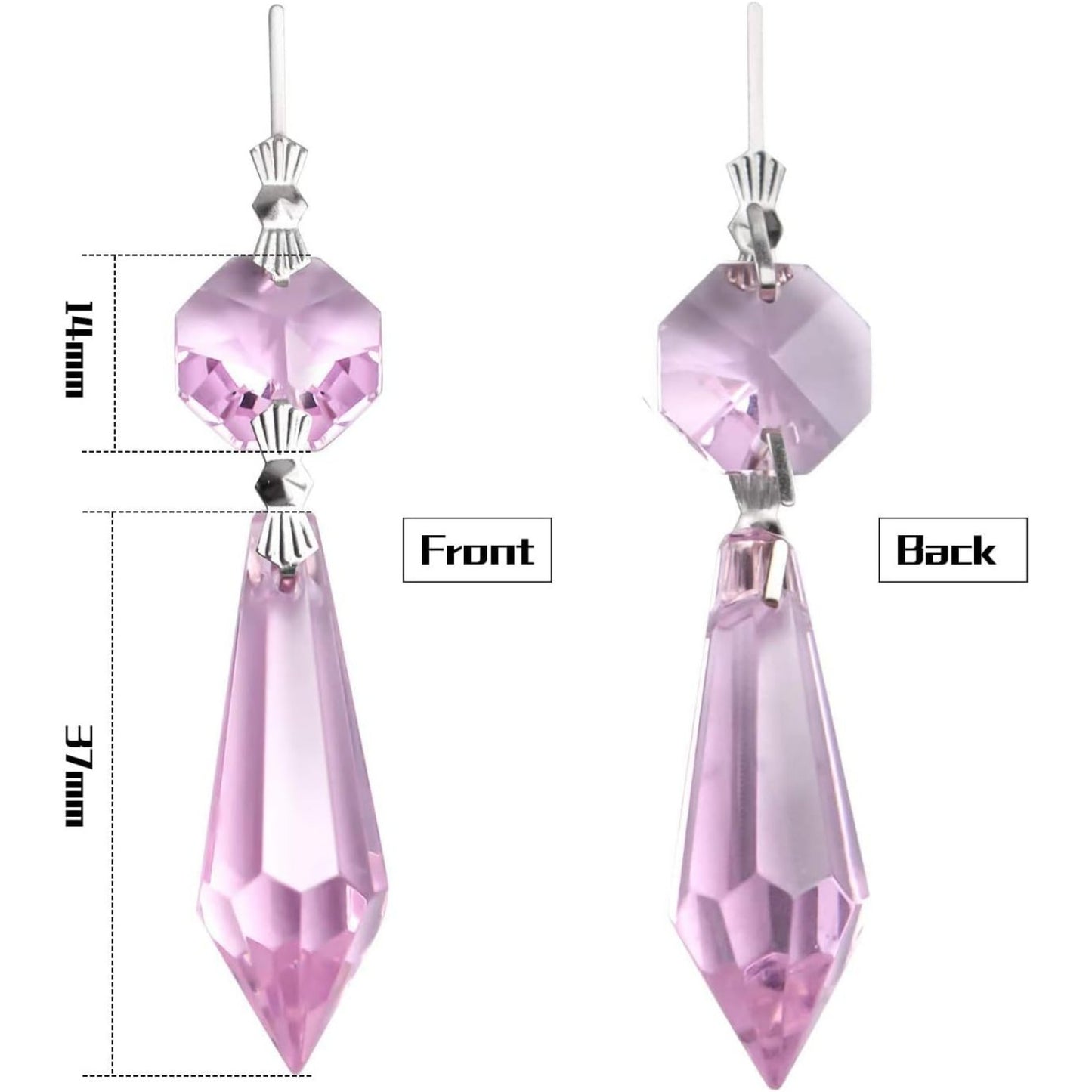 20 Pieces Chandelier Icicle Crystal U-Drop Prisms Lamp Parts Glass Pendants Beads for Wedding, Party or Holiday Decoration, 37mm, Pink