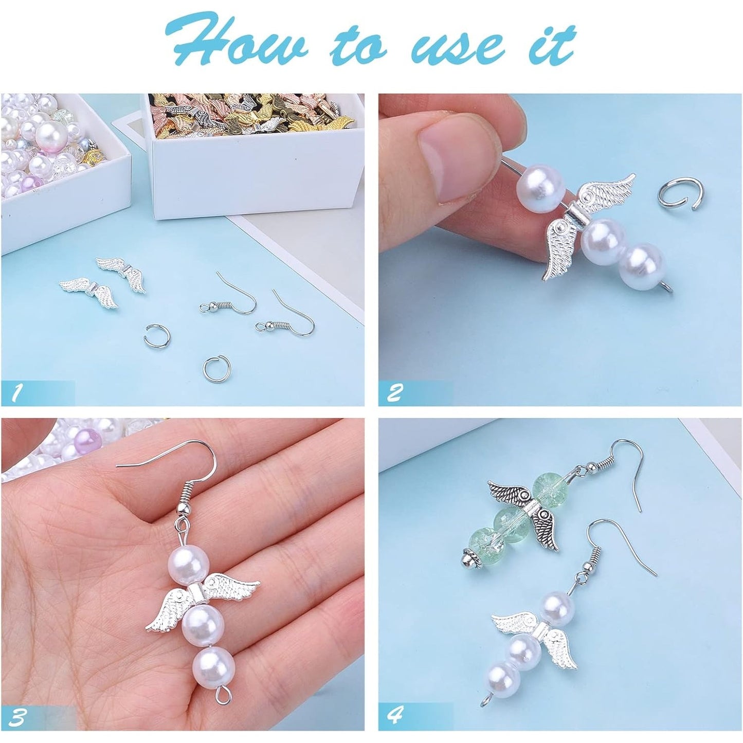 60pcs Tibetan Style Angel Wing Spacer Beads Alloy Small Hole Wing Loose Spacer Charm Beads Accessories for DIY Bracelet Necklace Earrings Jewelry Making, Bright Silver